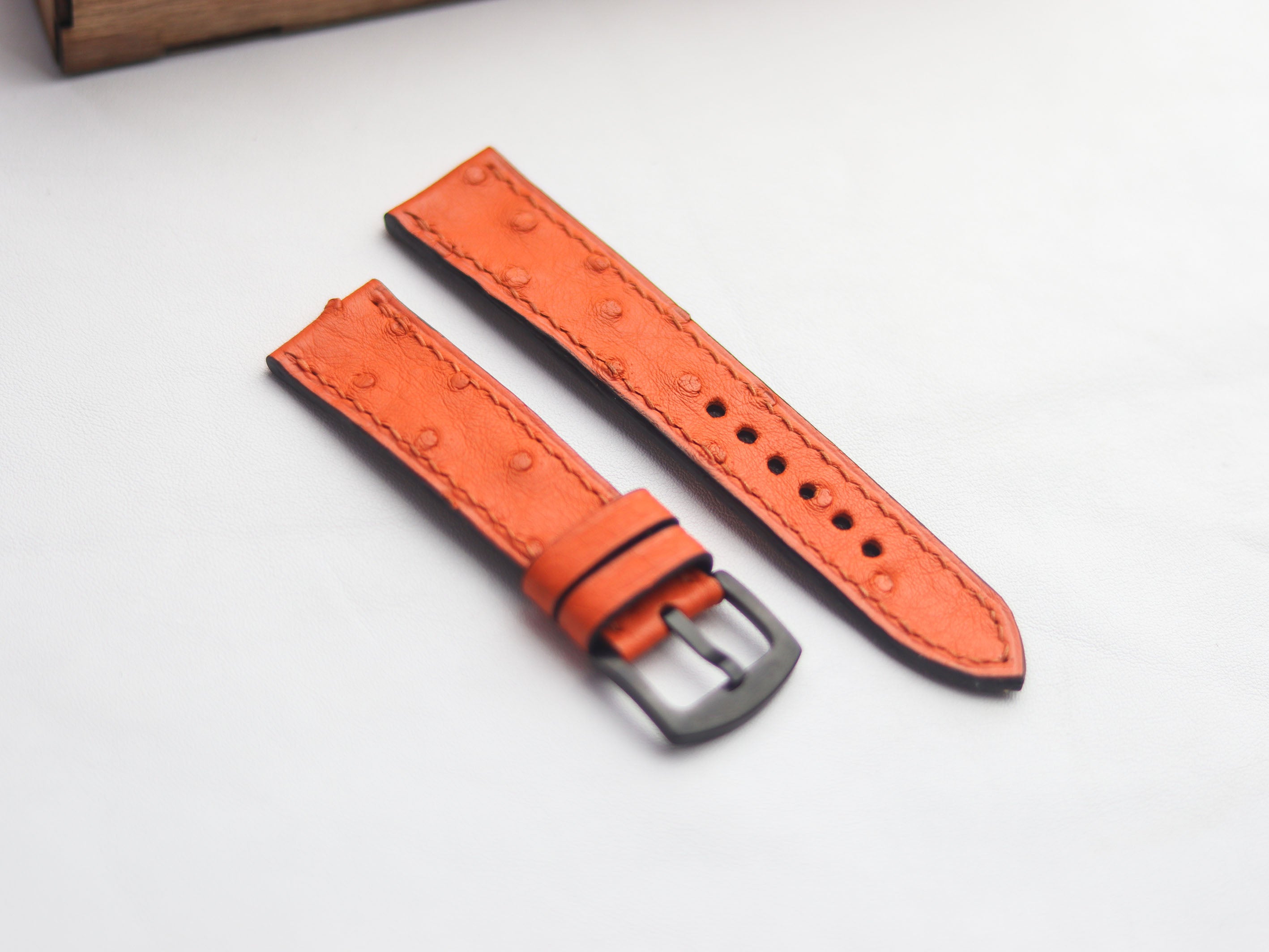 OSTRICH SKIN WATCH STRAPS - CARROT ORANGE (FOLLICLE)