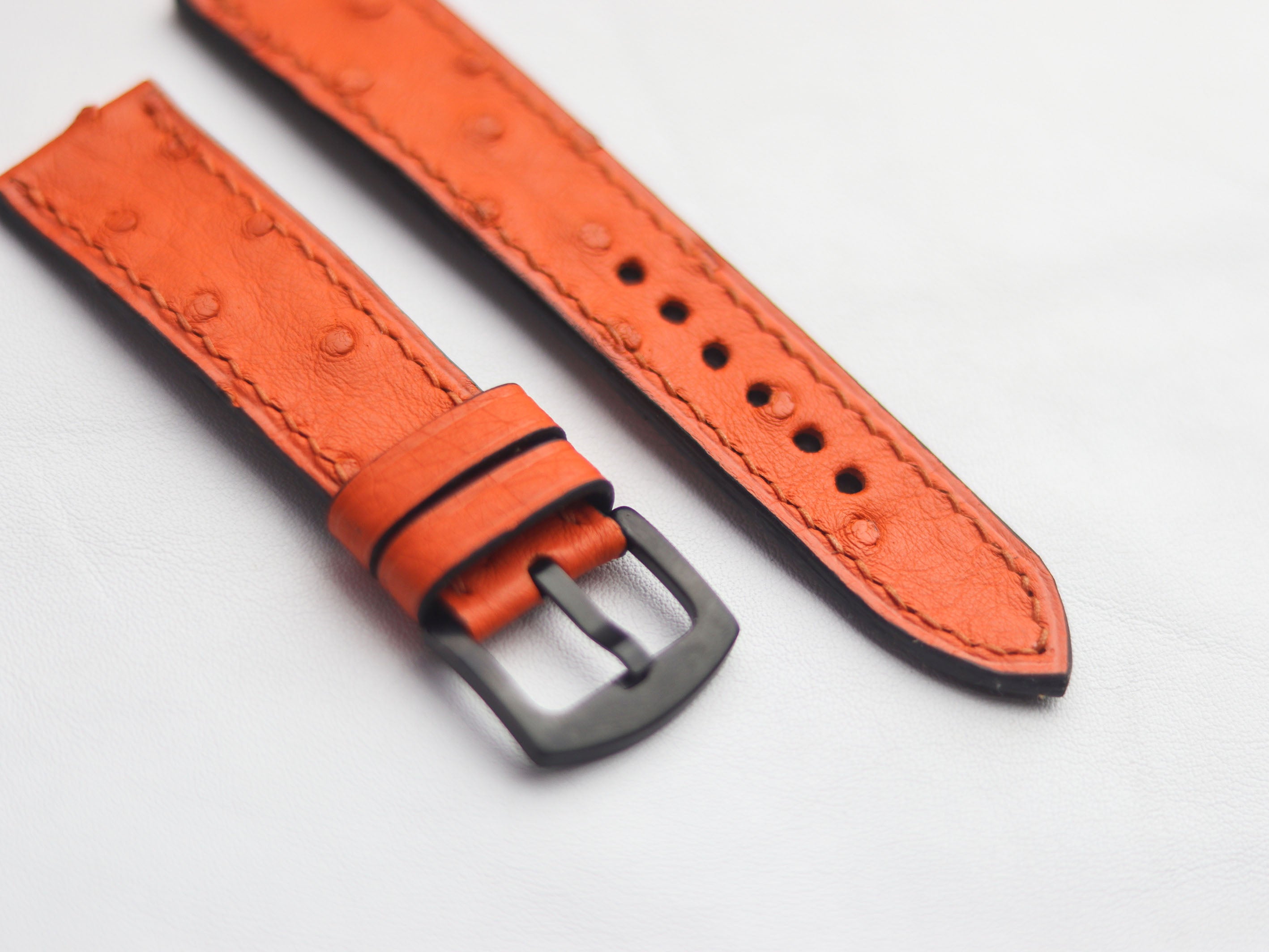 OSTRICH SKIN WATCH STRAPS - CARROT ORANGE (FOLLICLE)