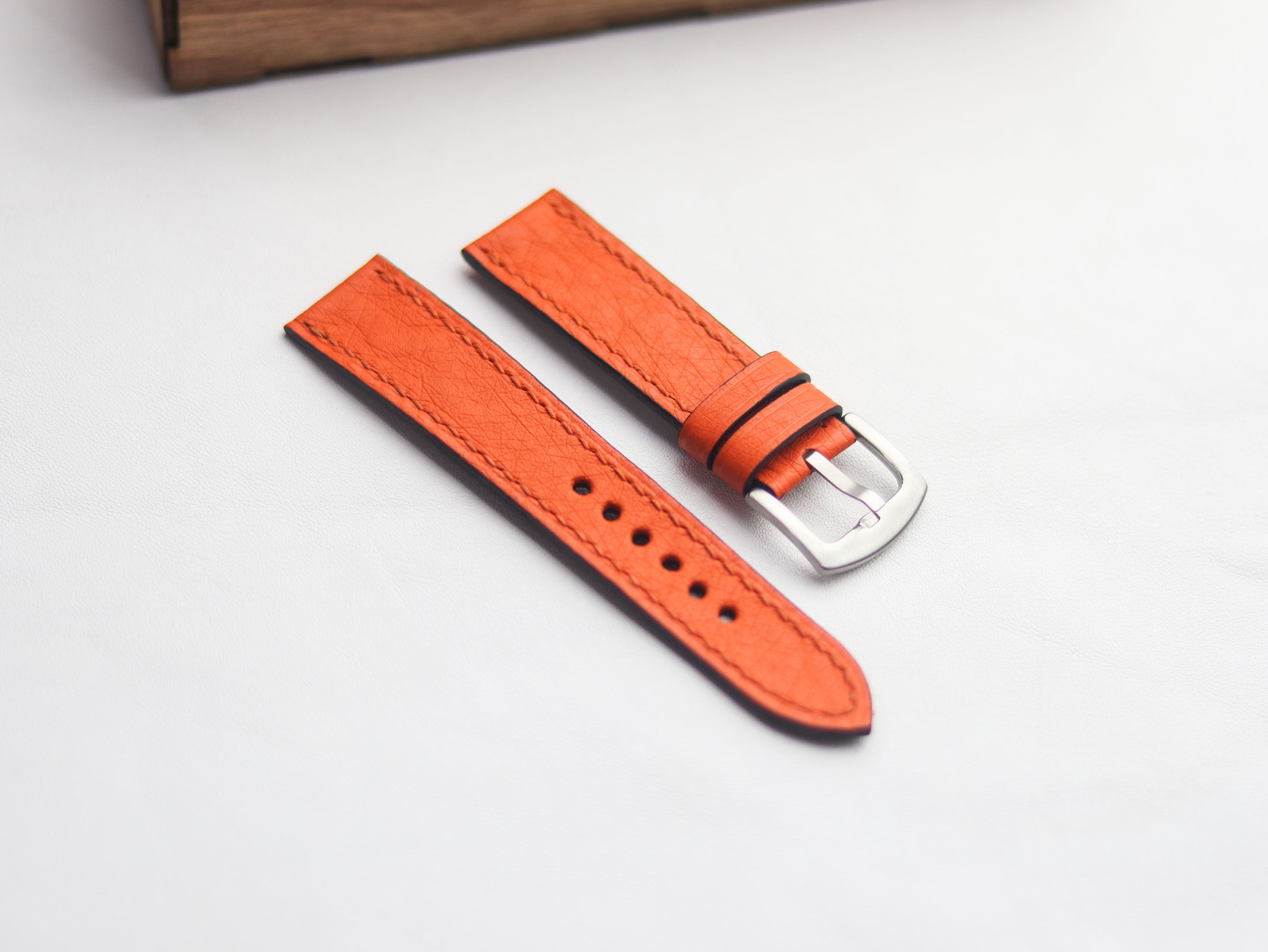 OSTRICH SKIN WATCH STRAPS - CARROT ORANGE (NON-FOLLICLE)