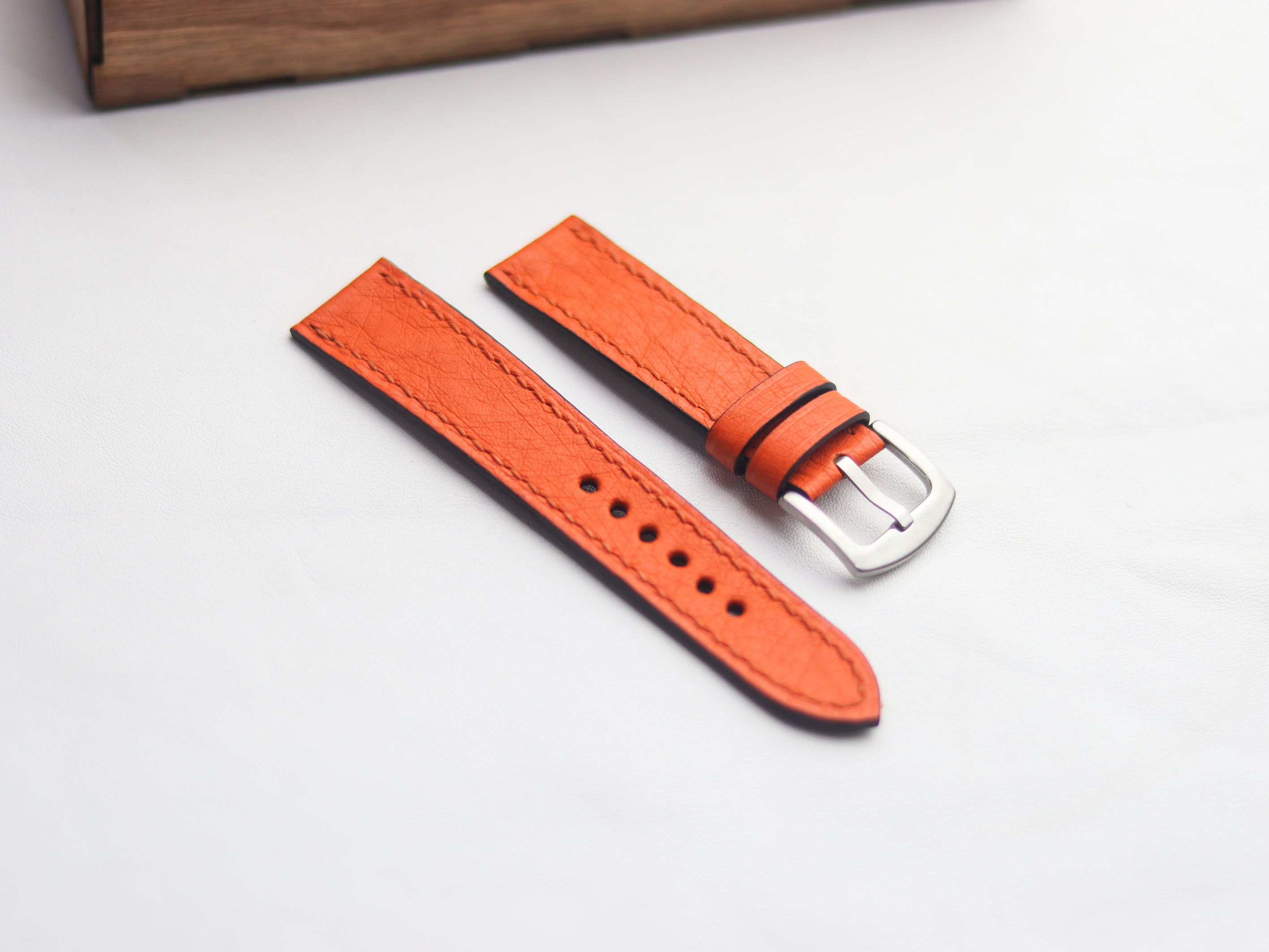 OSTRICH SKIN WATCH STRAPS - CARROT ORANGE (NON-FOLLICLE)