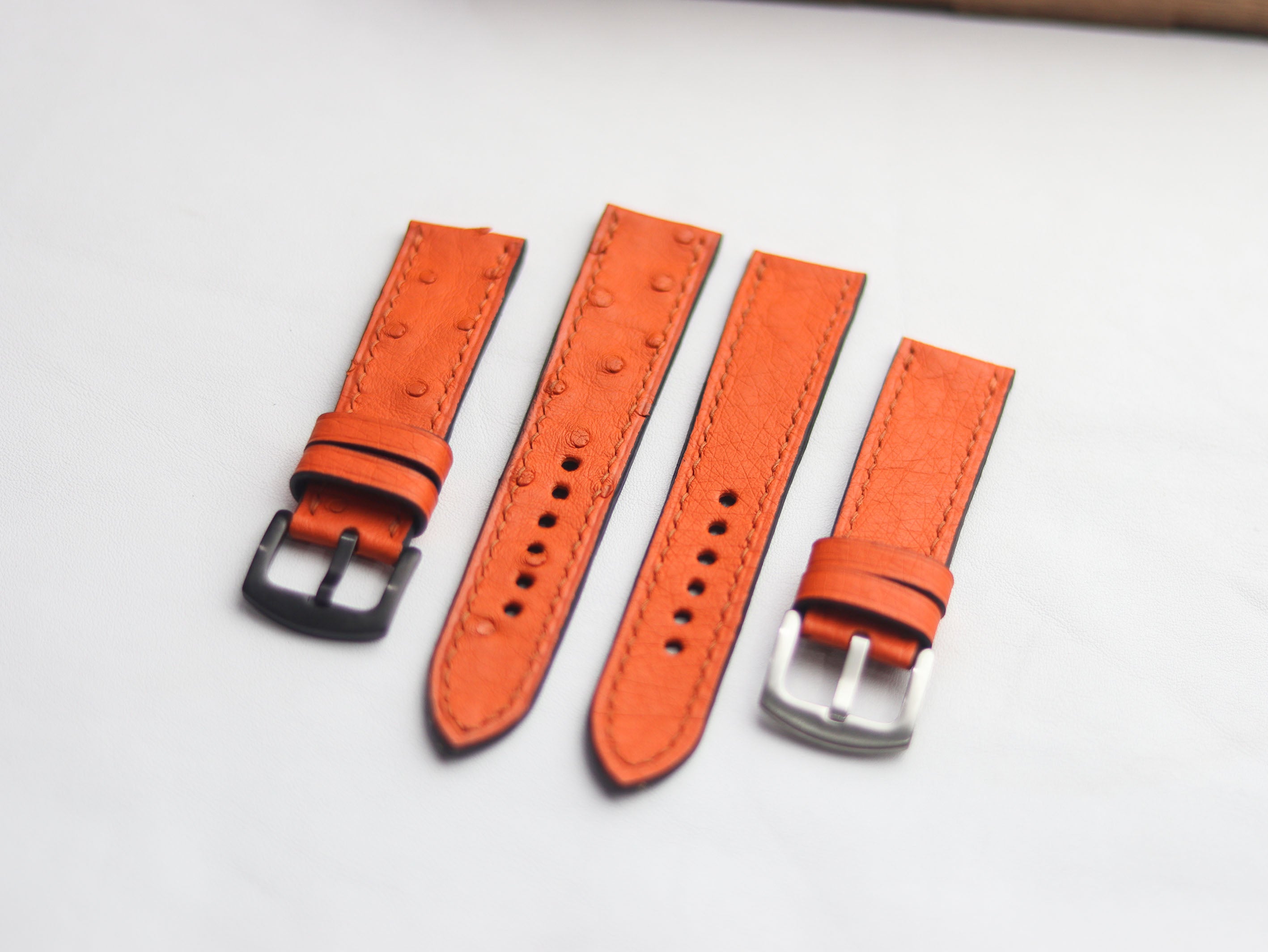 OSTRICH SKIN WATCH STRAPS - CARROT ORANGE (NON-FOLLICLE)