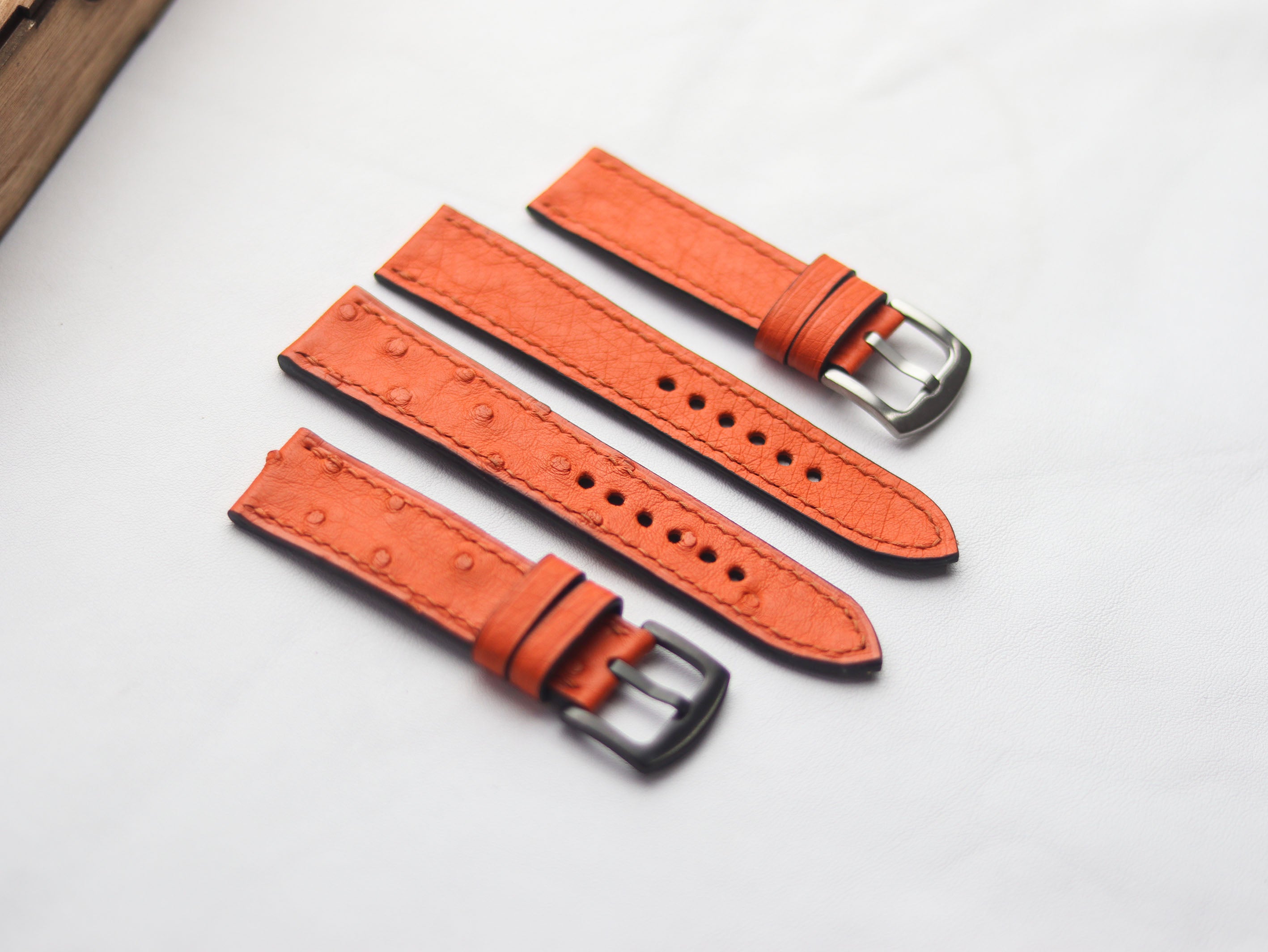 OSTRICH SKIN WATCH STRAPS - CARROT ORANGE (FOLLICLE)