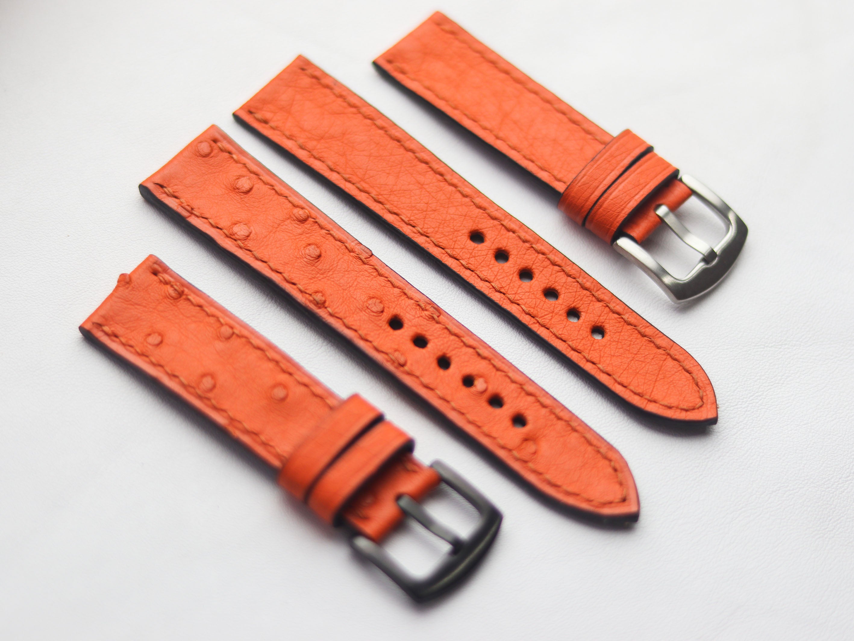 OSTRICH SKIN WATCH STRAPS - CARROT ORANGE (NON-FOLLICLE)