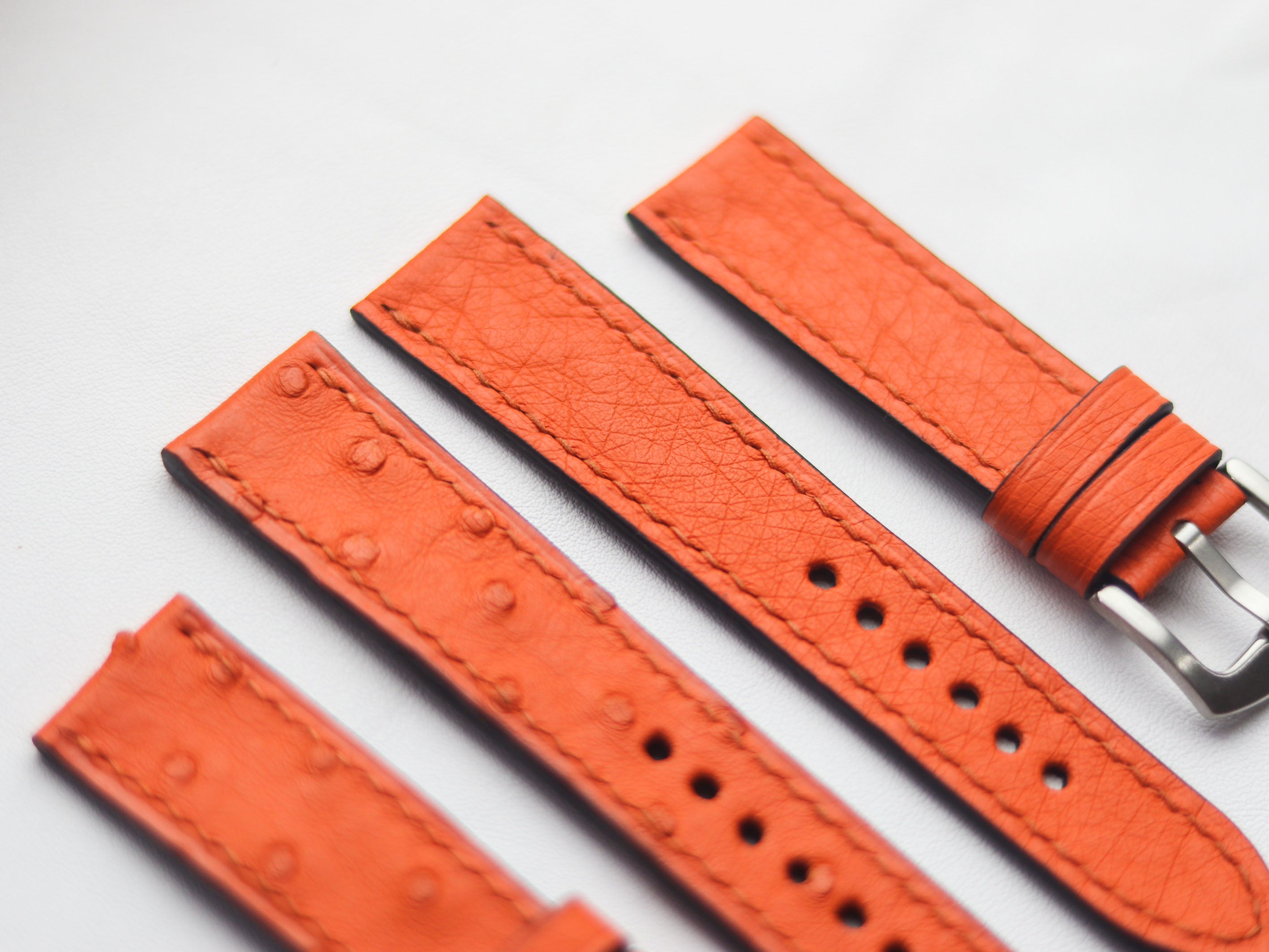 OSTRICH SKIN WATCH STRAPS - CARROT ORANGE (FOLLICLE)