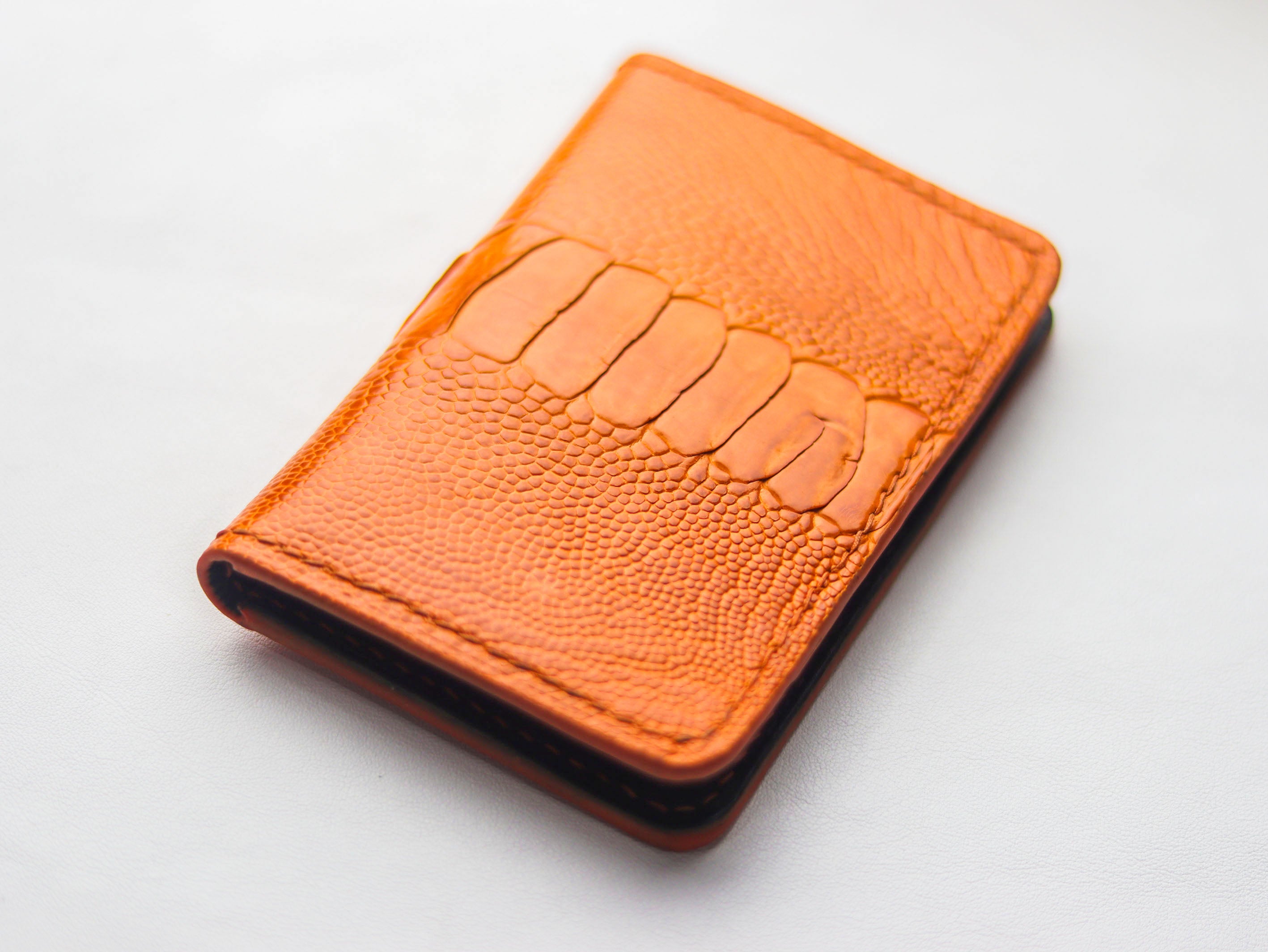 ARTEMUS - BIFOLD CARD WALLET TANGERINE ORANGE OSTRICH LEG SKIN