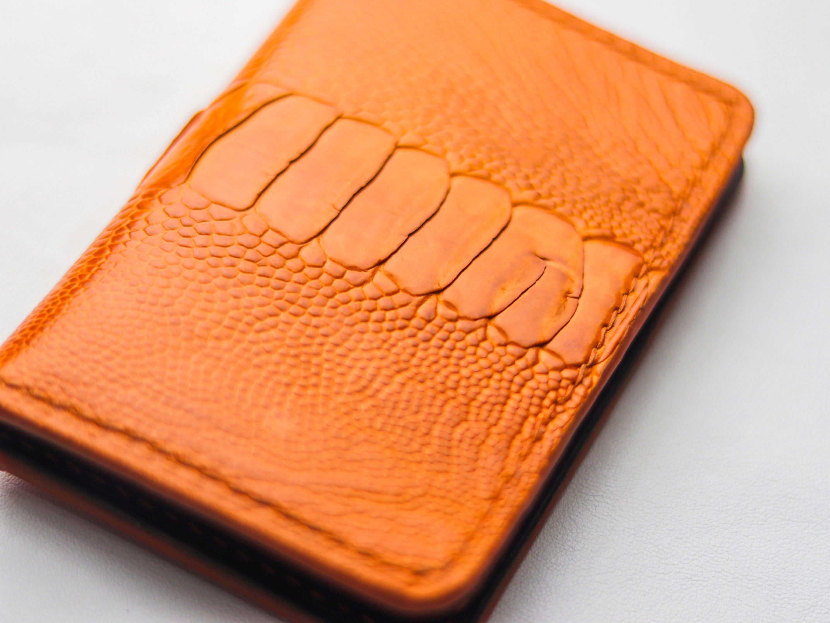 ARTEMUS - BIFOLD CARD WALLET TANGERINE ORANGE OSTRICH LEG SKIN