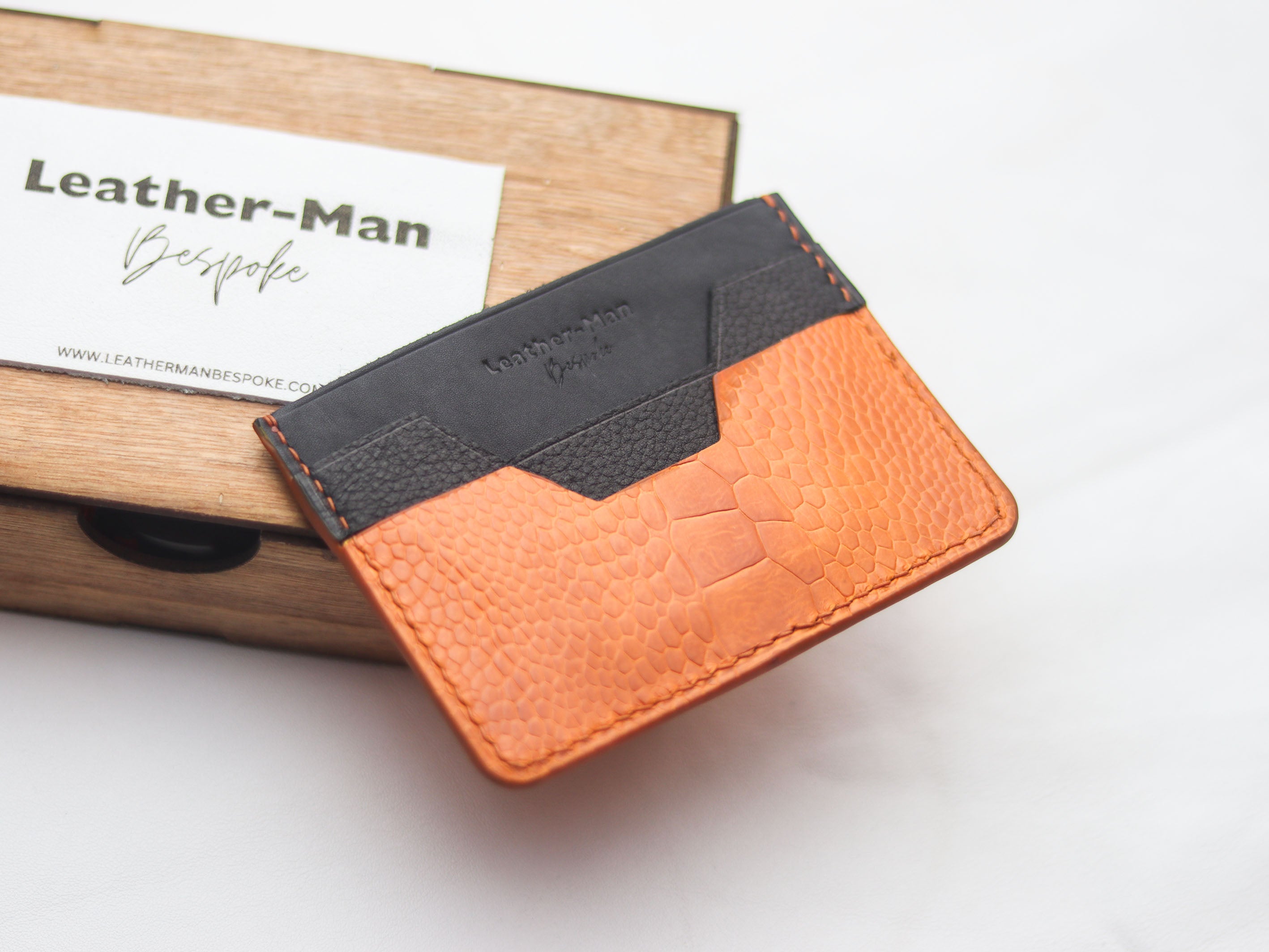 AUGUSTUS - MINIMAL WALLET TANGERINE ORANGE OSTRICH LEG SKIN