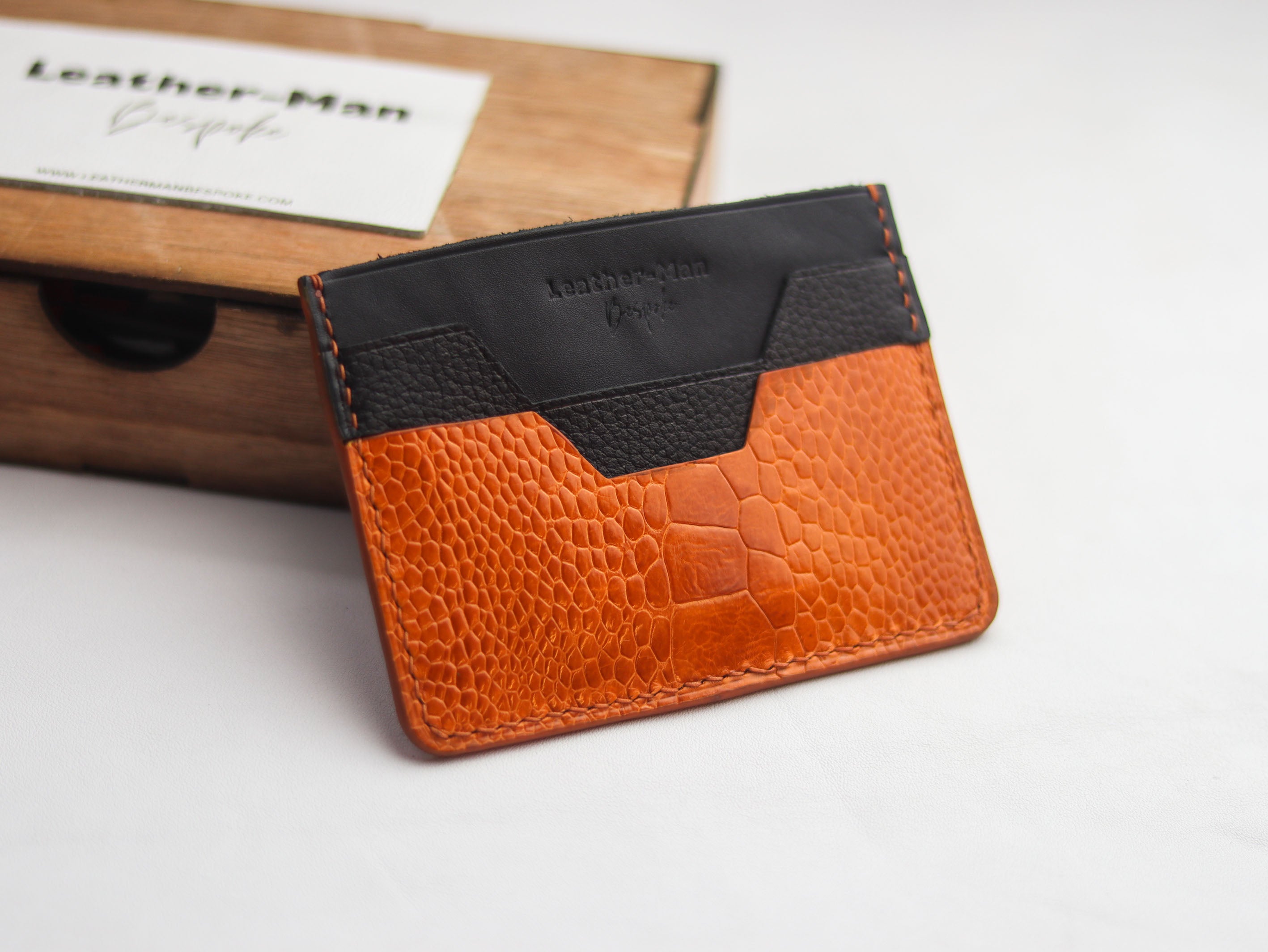 AUGUSTUS - MINIMAL WALLET TANGERINE ORANGE OSTRICH LEG SKIN