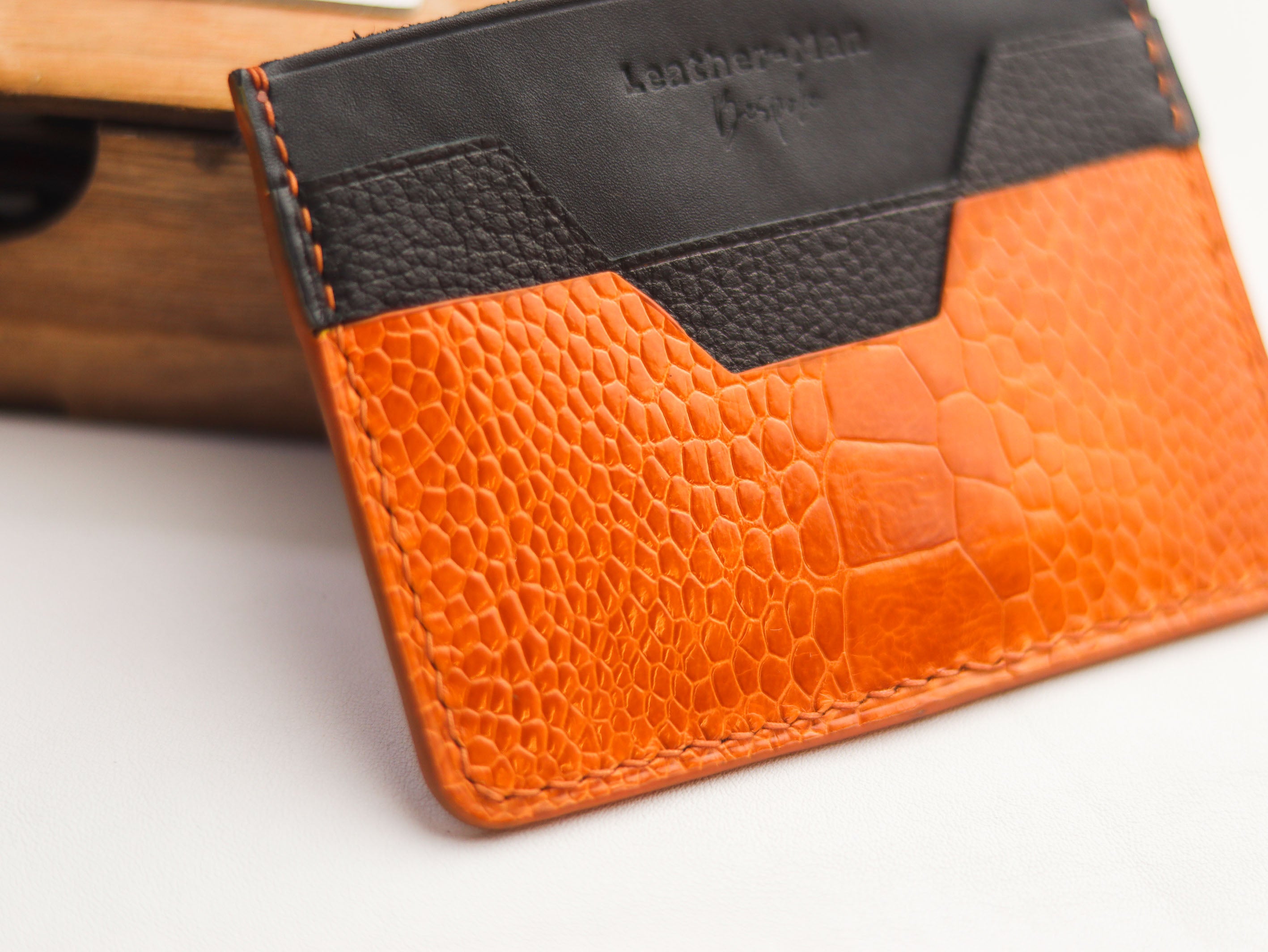 AUGUSTUS - MINIMAL WALLET TANGERINE ORANGE OSTRICH LEG SKIN