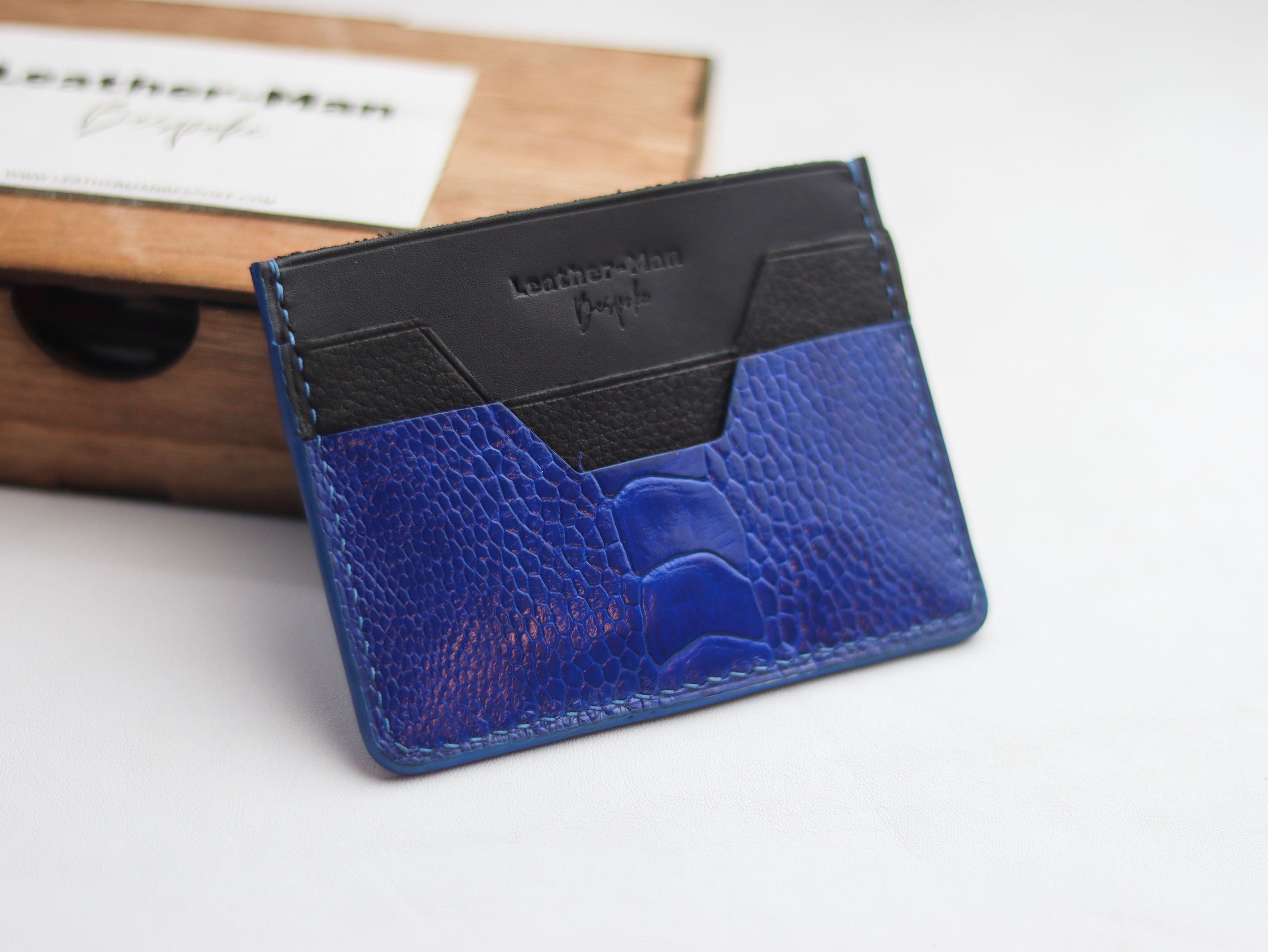 AUGUSTUS - MINIMAL WALLET COBALT BLUE OSTRICH LEG SKIN