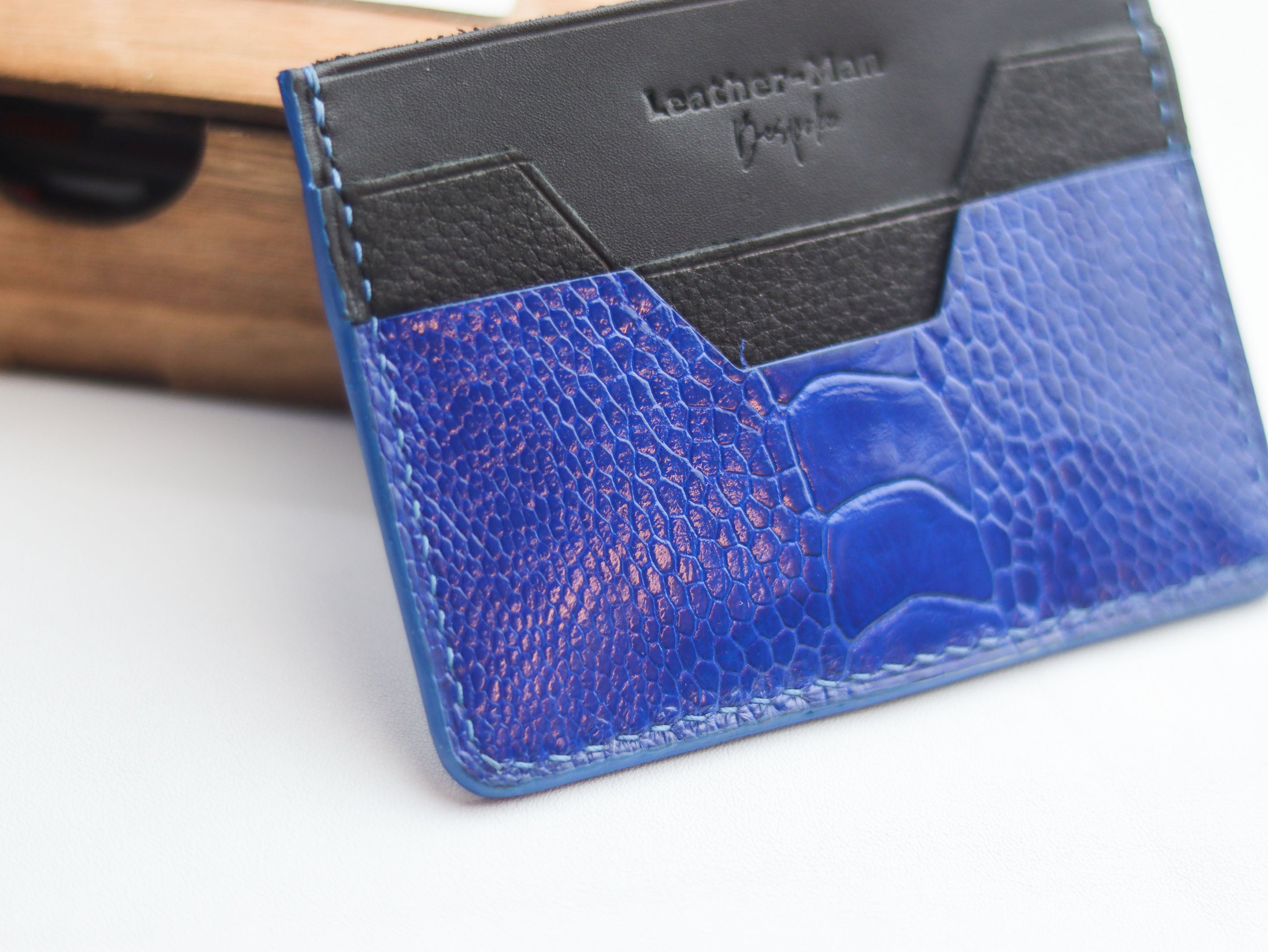 AUGUSTUS - MINIMAL WALLET COBALT BLUE OSTRICH LEG SKIN