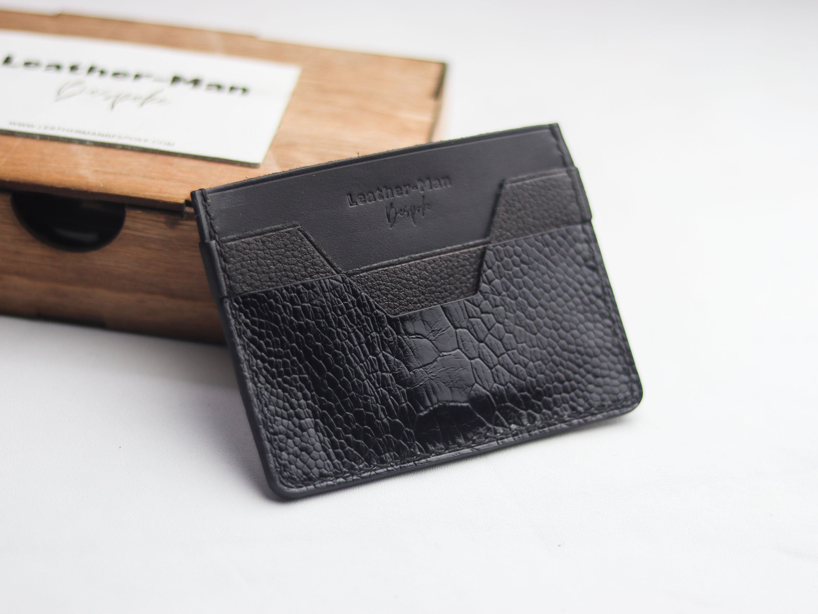 AUGUSTUS - MINIMAL WALLET RAVEN BLACK OSTRICH LEG SKIN