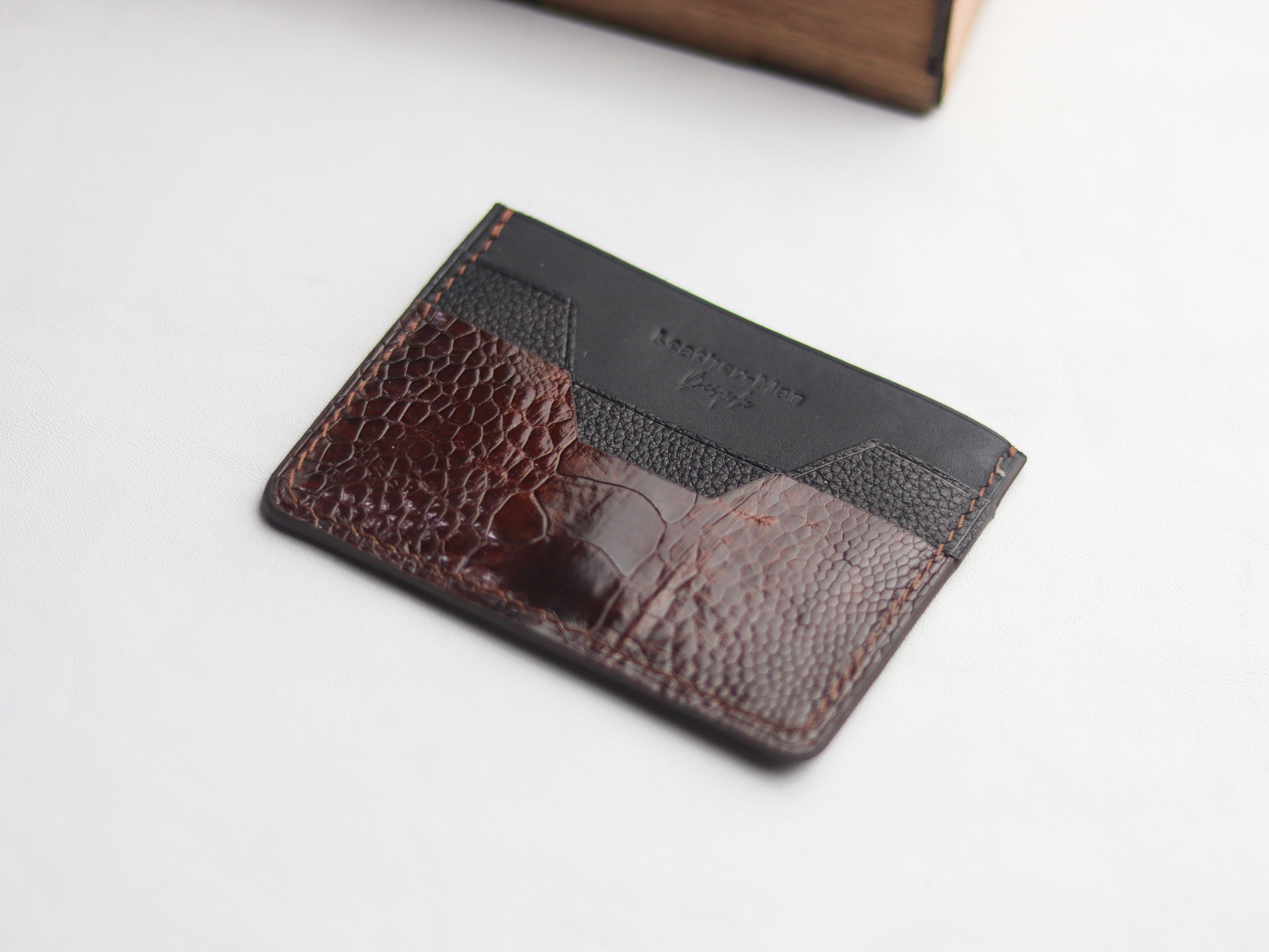 AUGUSTUS - MINIMAL WALLET PECAN BROWN OSTRICH LEG SKIN