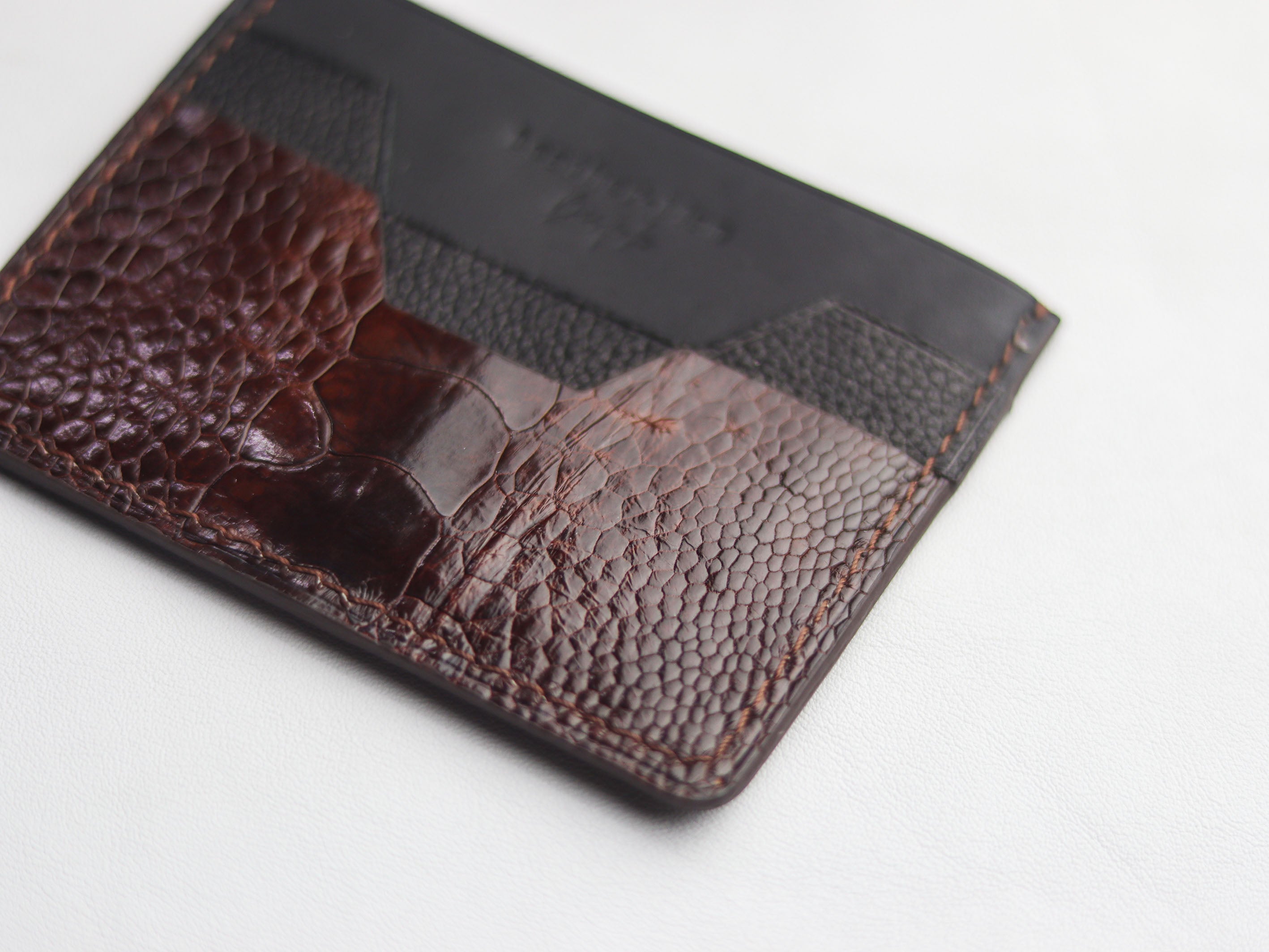 AUGUSTUS - MINIMAL WALLET PECAN BROWN OSTRICH LEG SKIN