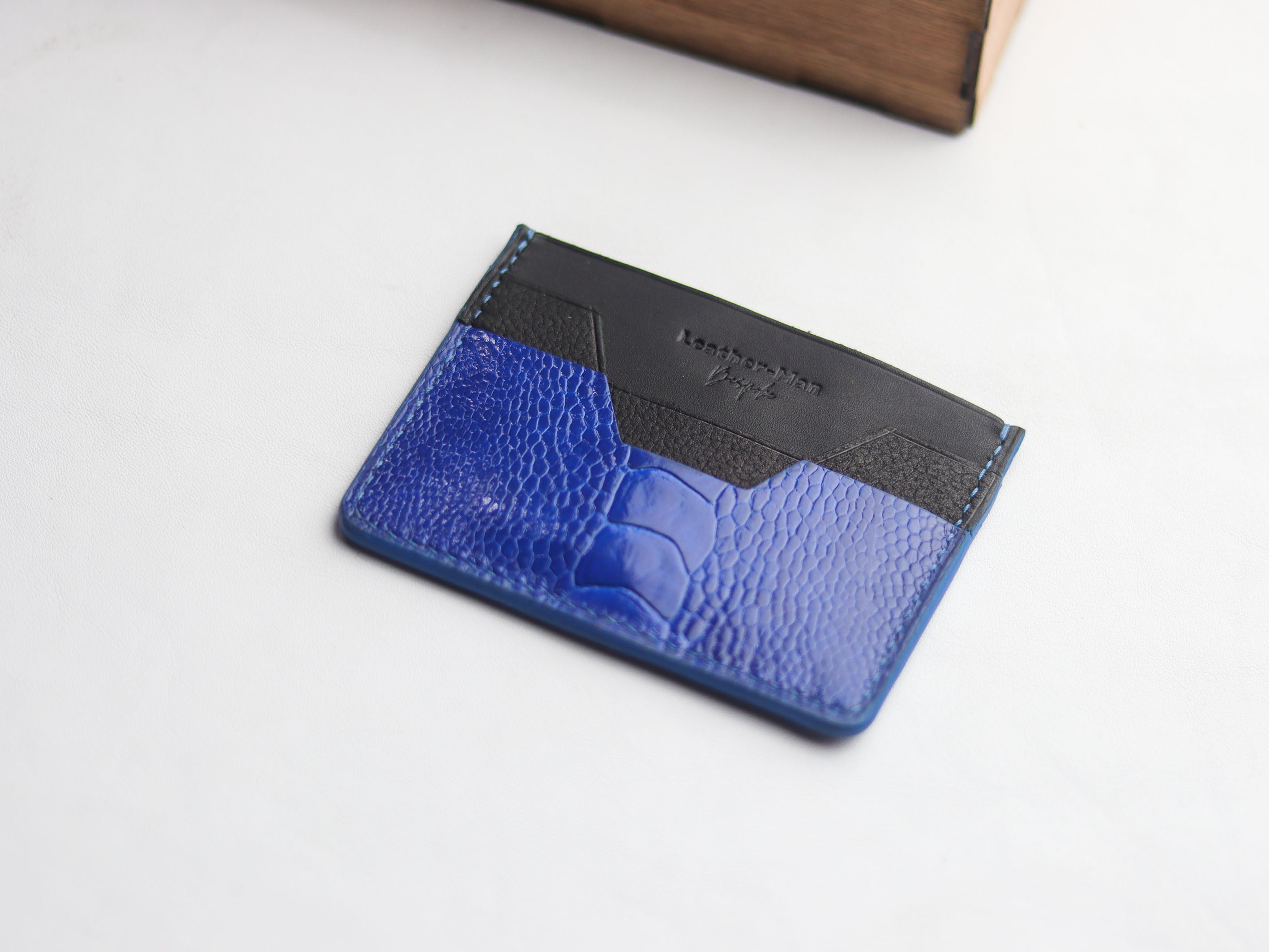 AUGUSTUS - MINIMAL WALLET COBALT BLUE OSTRICH LEG SKIN