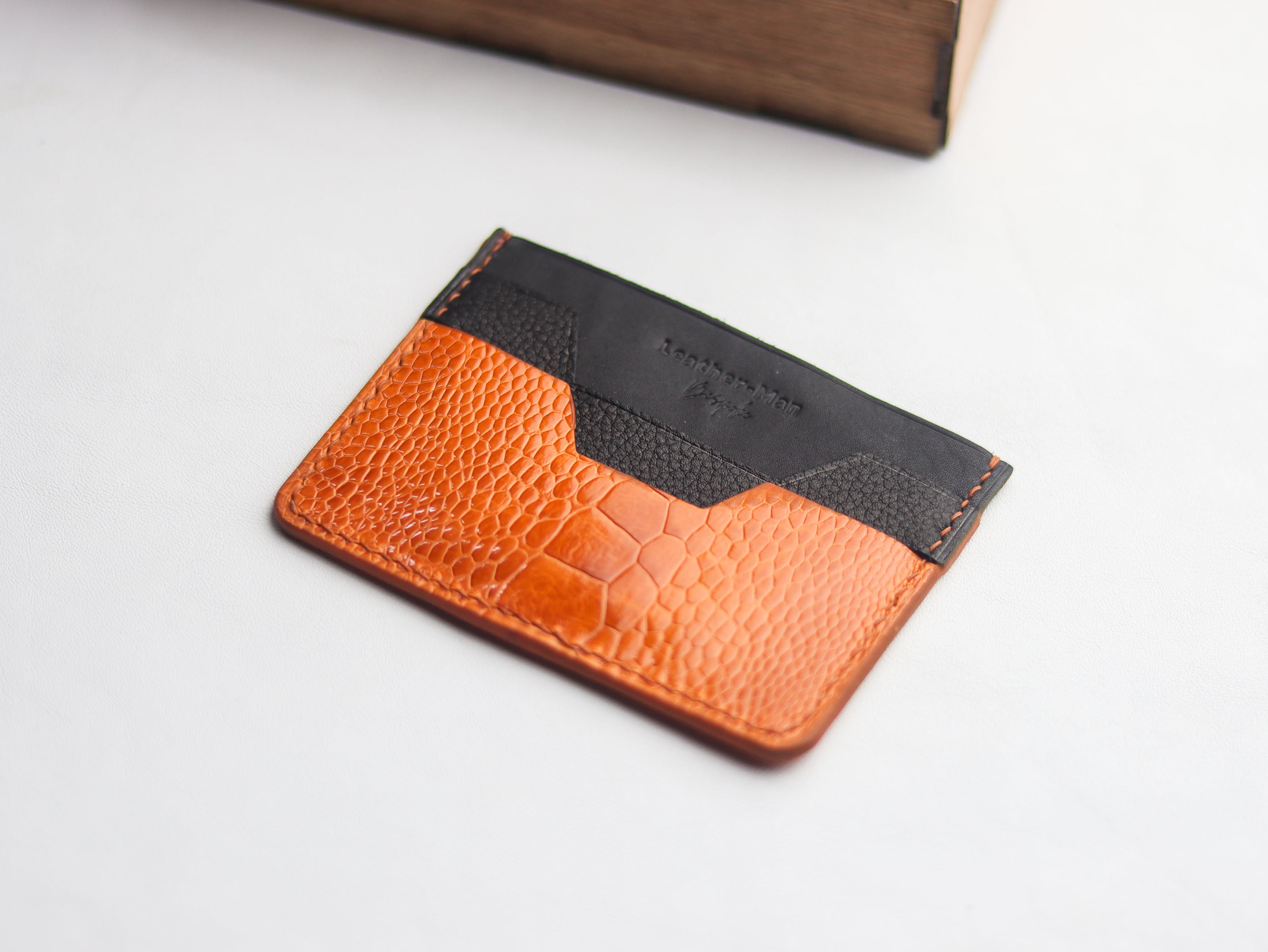 AUGUSTUS - MINIMAL WALLET TANGERINE ORANGE OSTRICH LEG SKIN