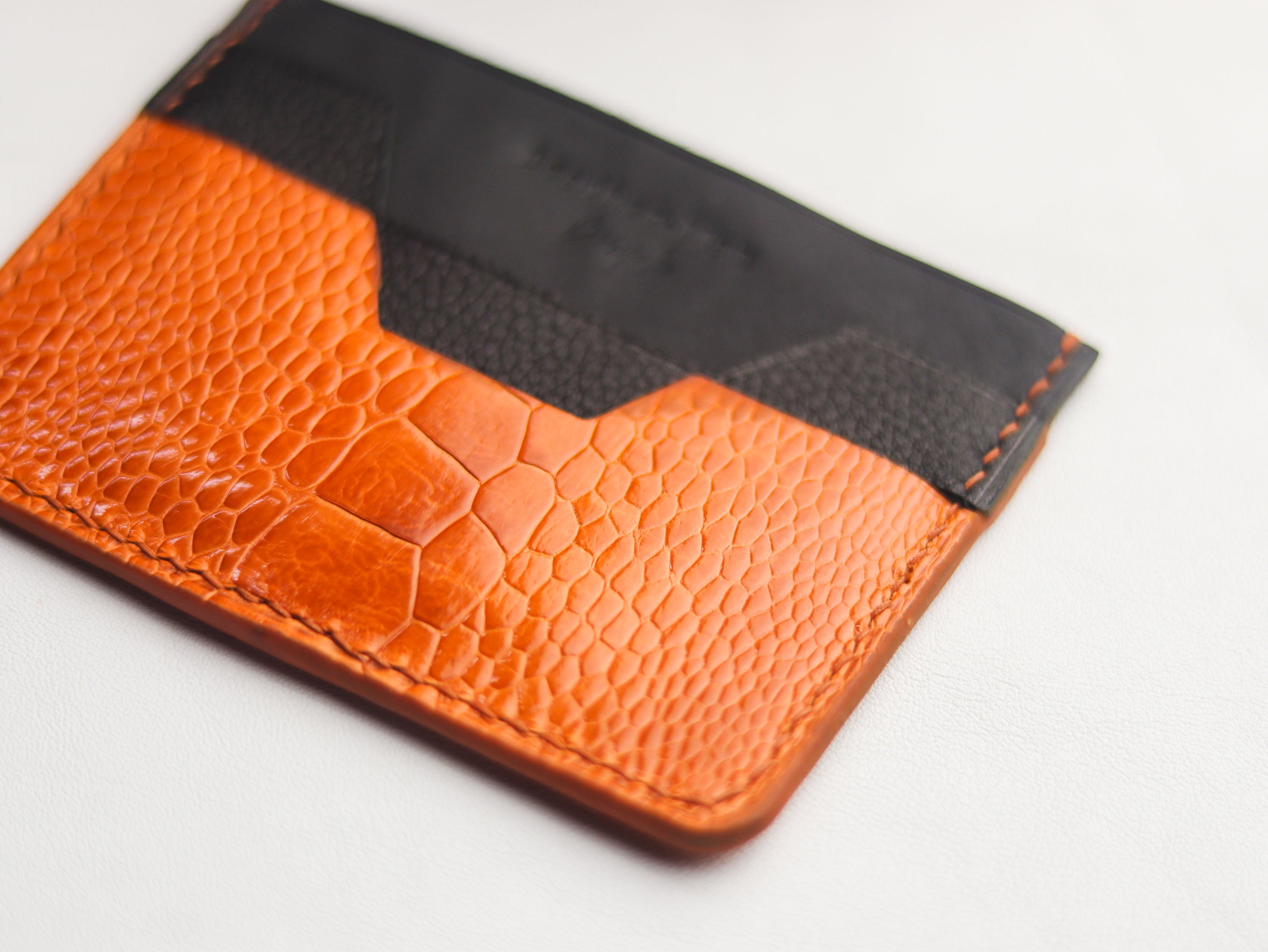 AUGUSTUS - MINIMAL WALLET TANGERINE ORANGE OSTRICH LEG SKIN