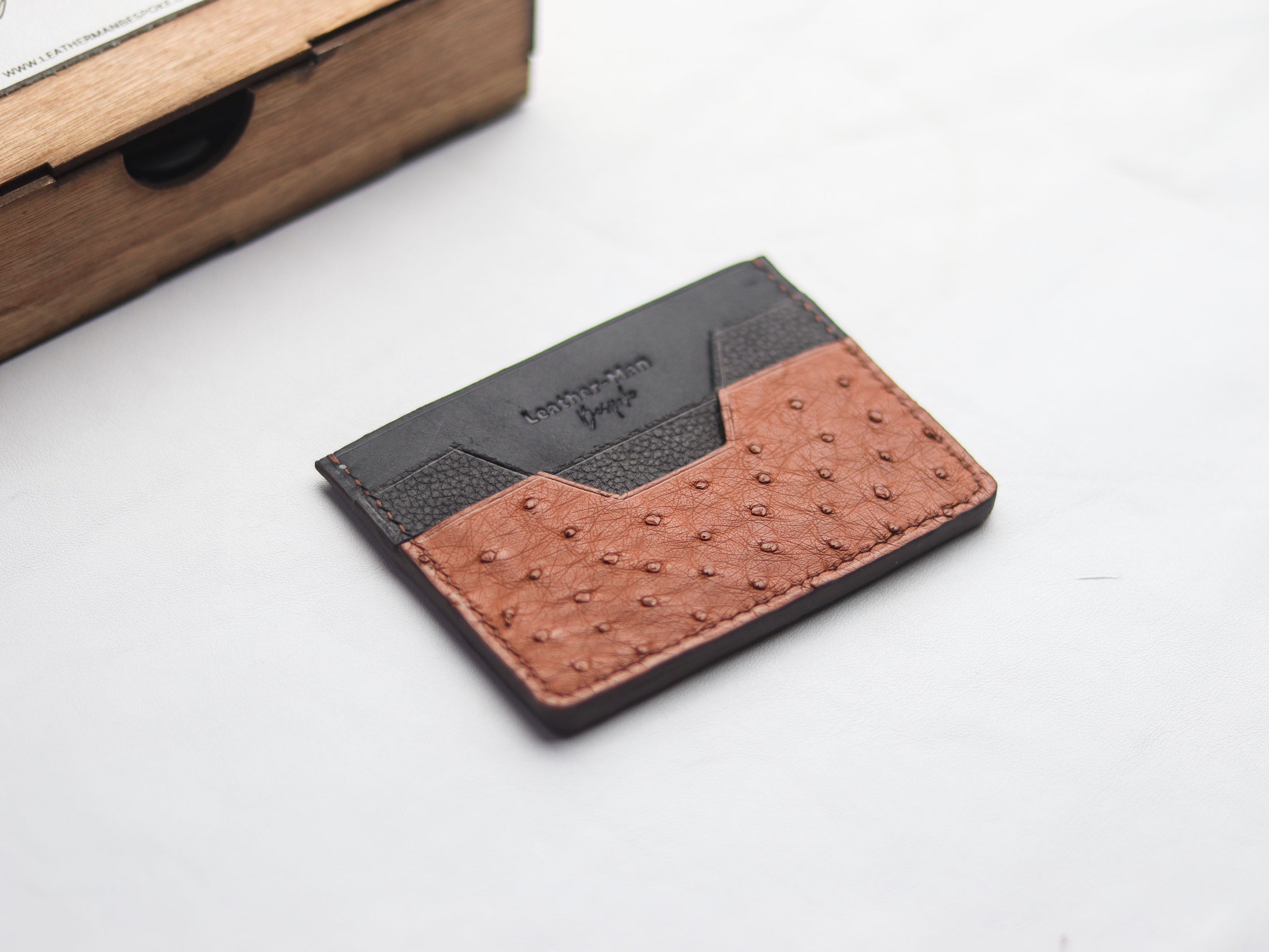 AUGUSTUS - MINIMAL WALLET BRONZE BROWN OSTRICH SKIN