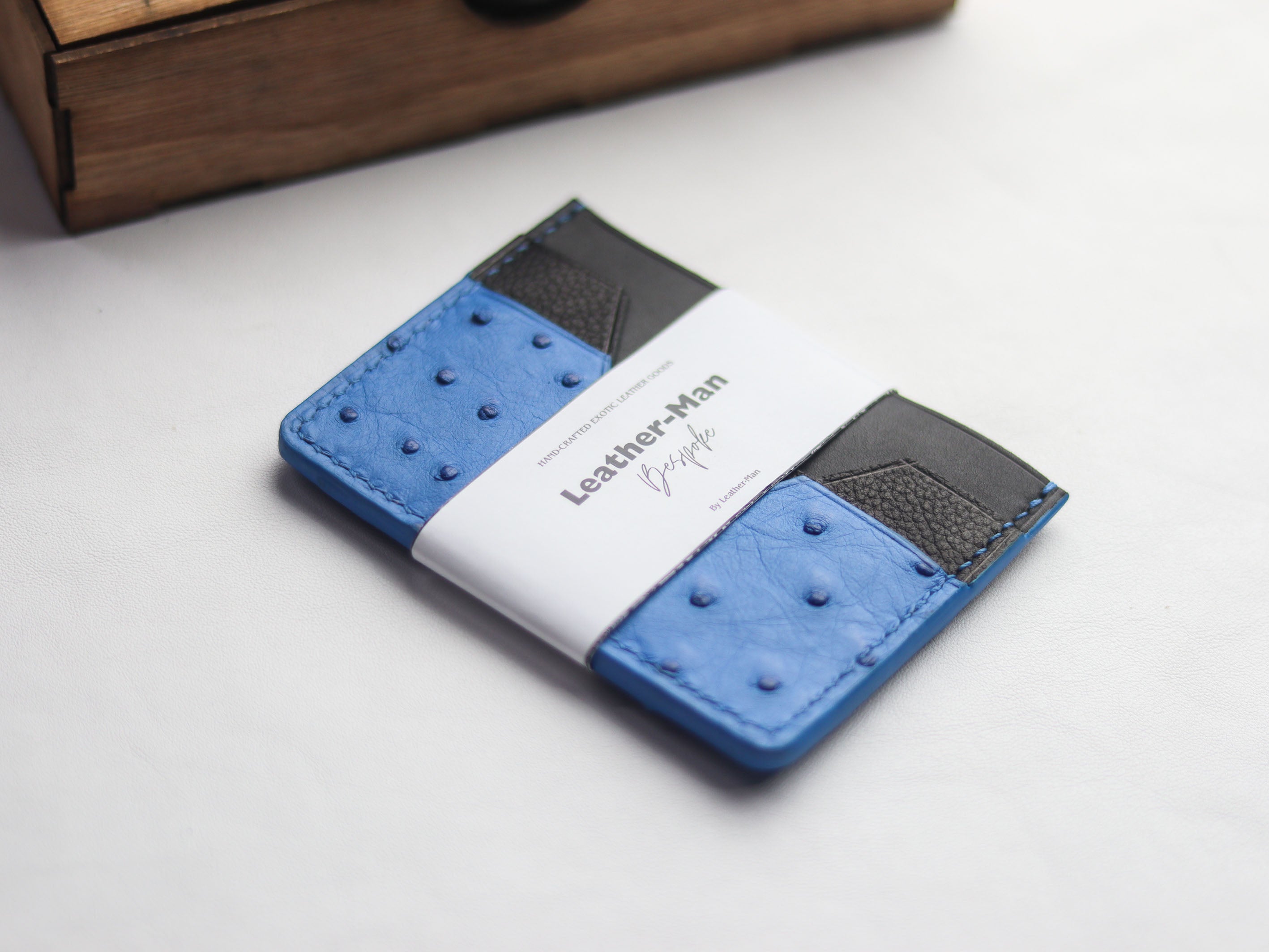 AUGUSTUS - MINIMAL WALLET AZURE BLUE OSTRICH SKIN