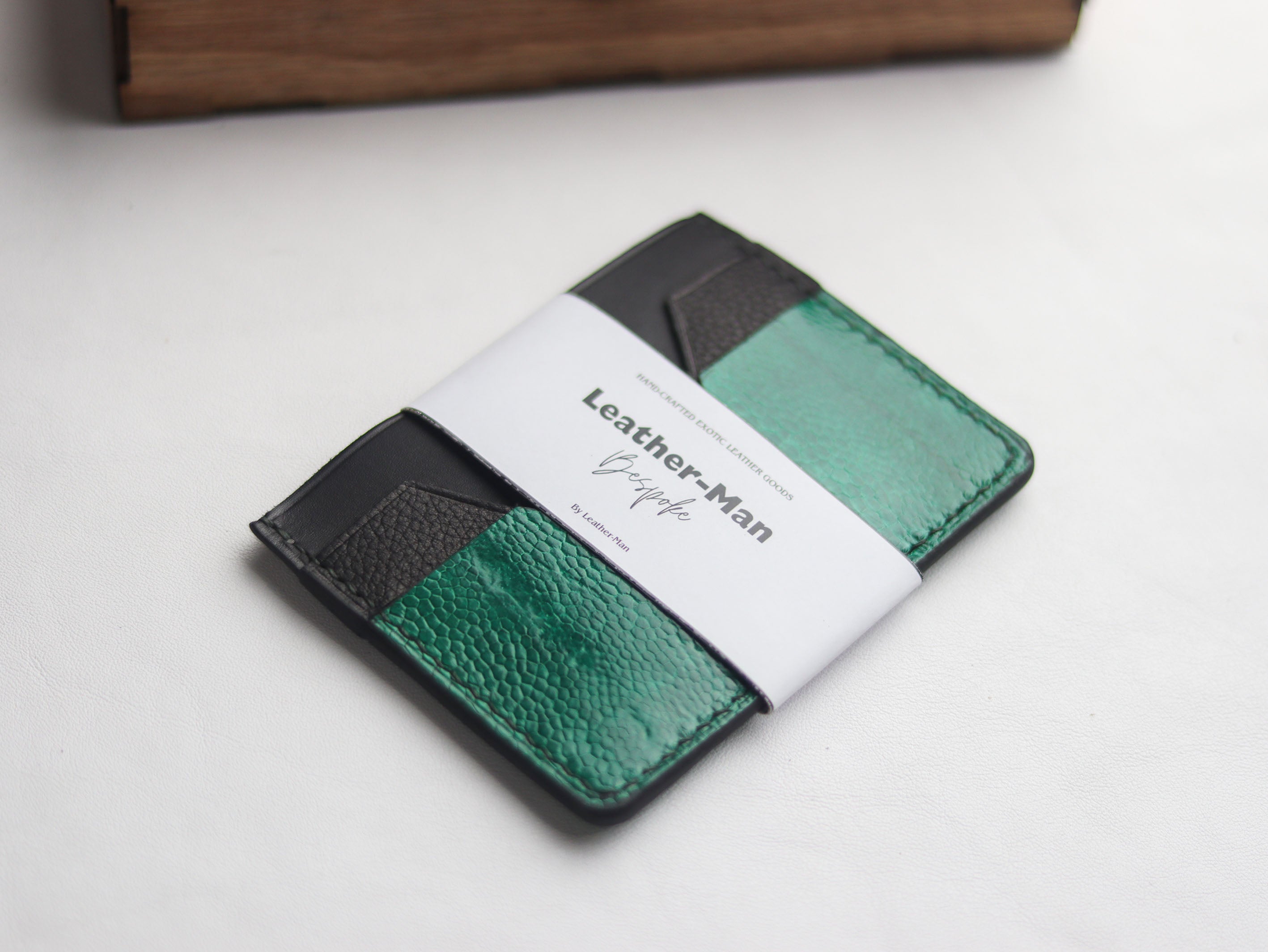 AUGUSTUS - MINIMAL WALLET EMERALD GREEN OSTRICH LEG SKIN