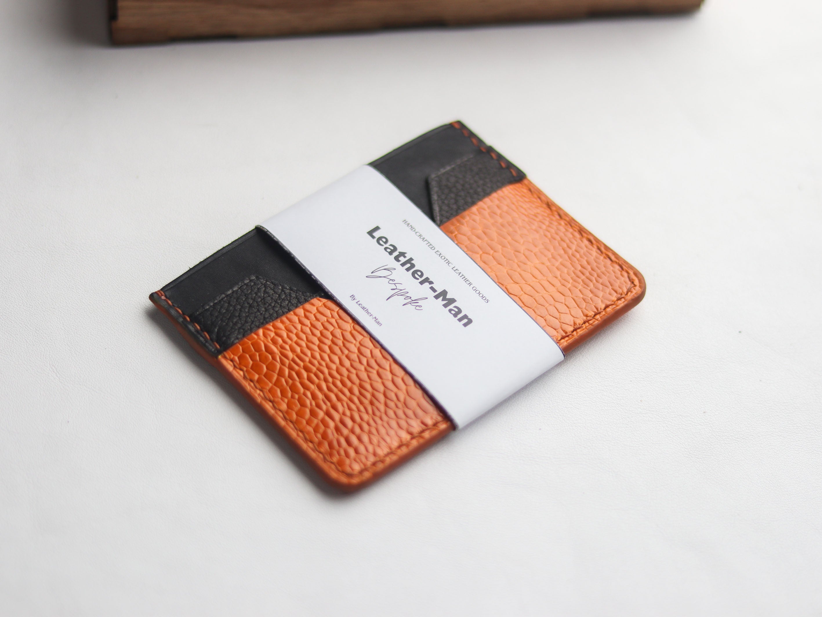 AUGUSTUS - MINIMAL WALLET TANGERINE ORANGE OSTRICH LEG SKIN