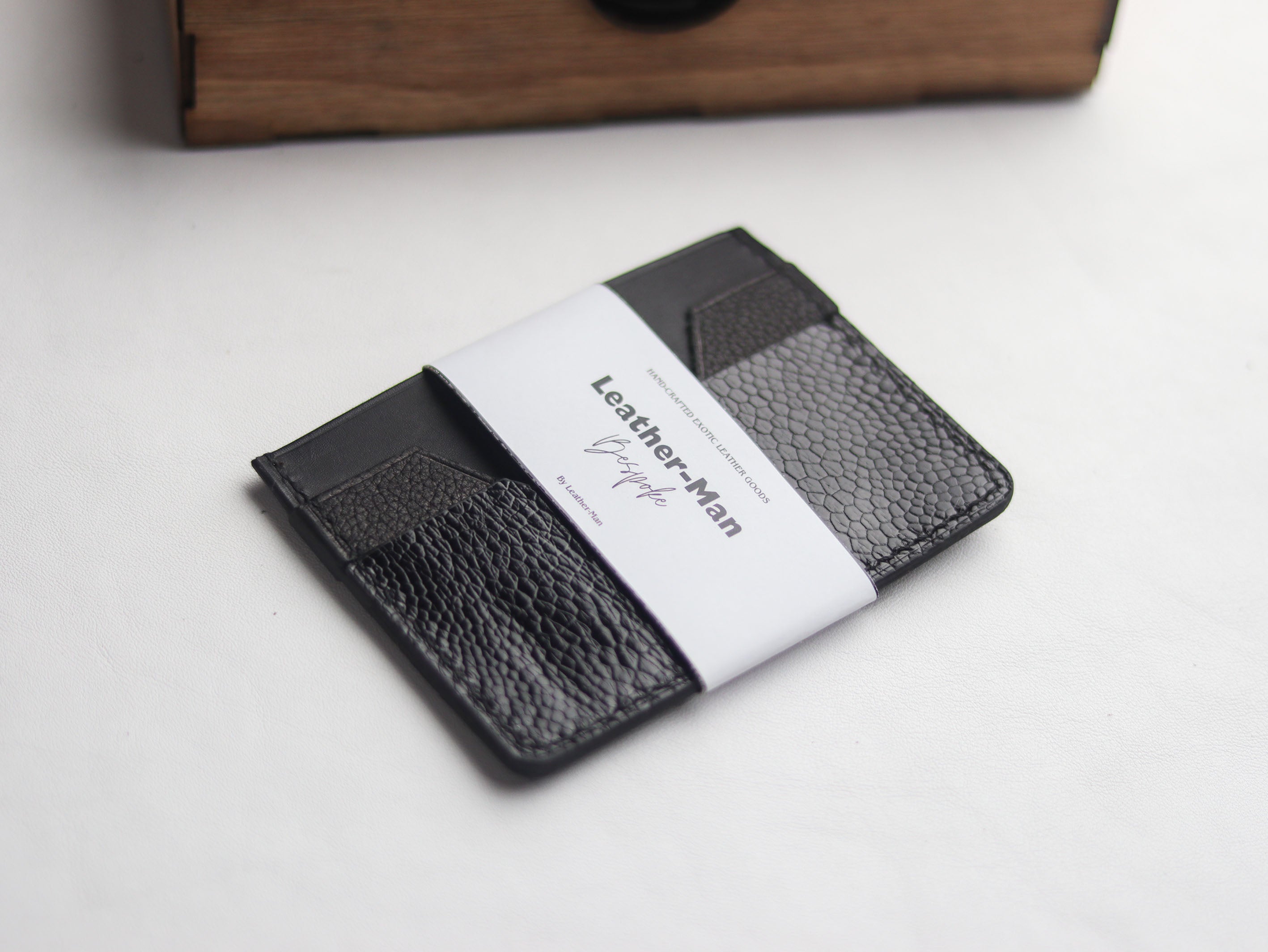 AUGUSTUS - MINIMAL WALLET RAVEN BLACK OSTRICH LEG SKIN