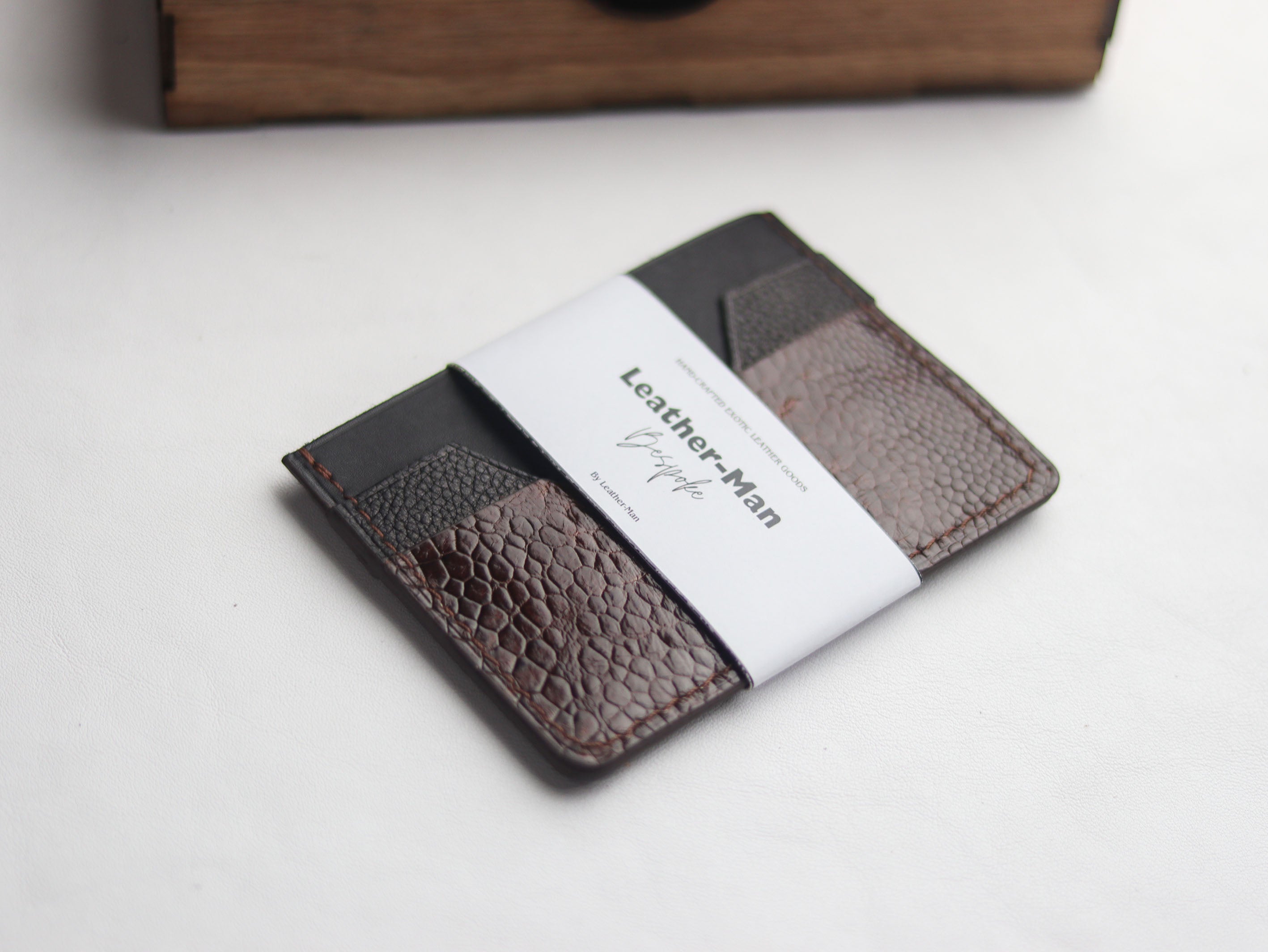 AUGUSTUS - MINIMAL WALLET PECAN BROWN OSTRICH LEG SKIN