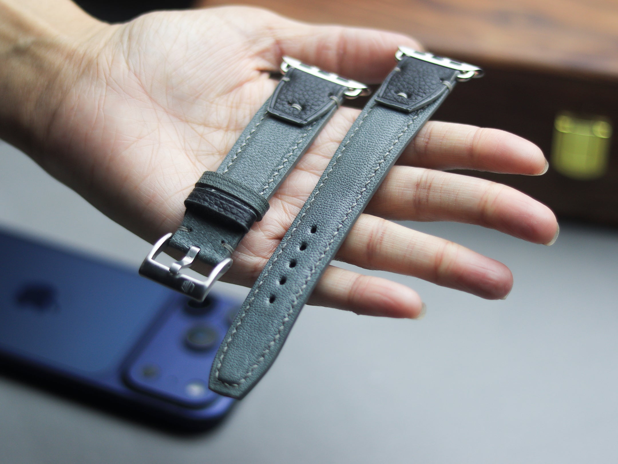INVERTO WATCH STRAPS - CHROME GRAY CALF LEATHER