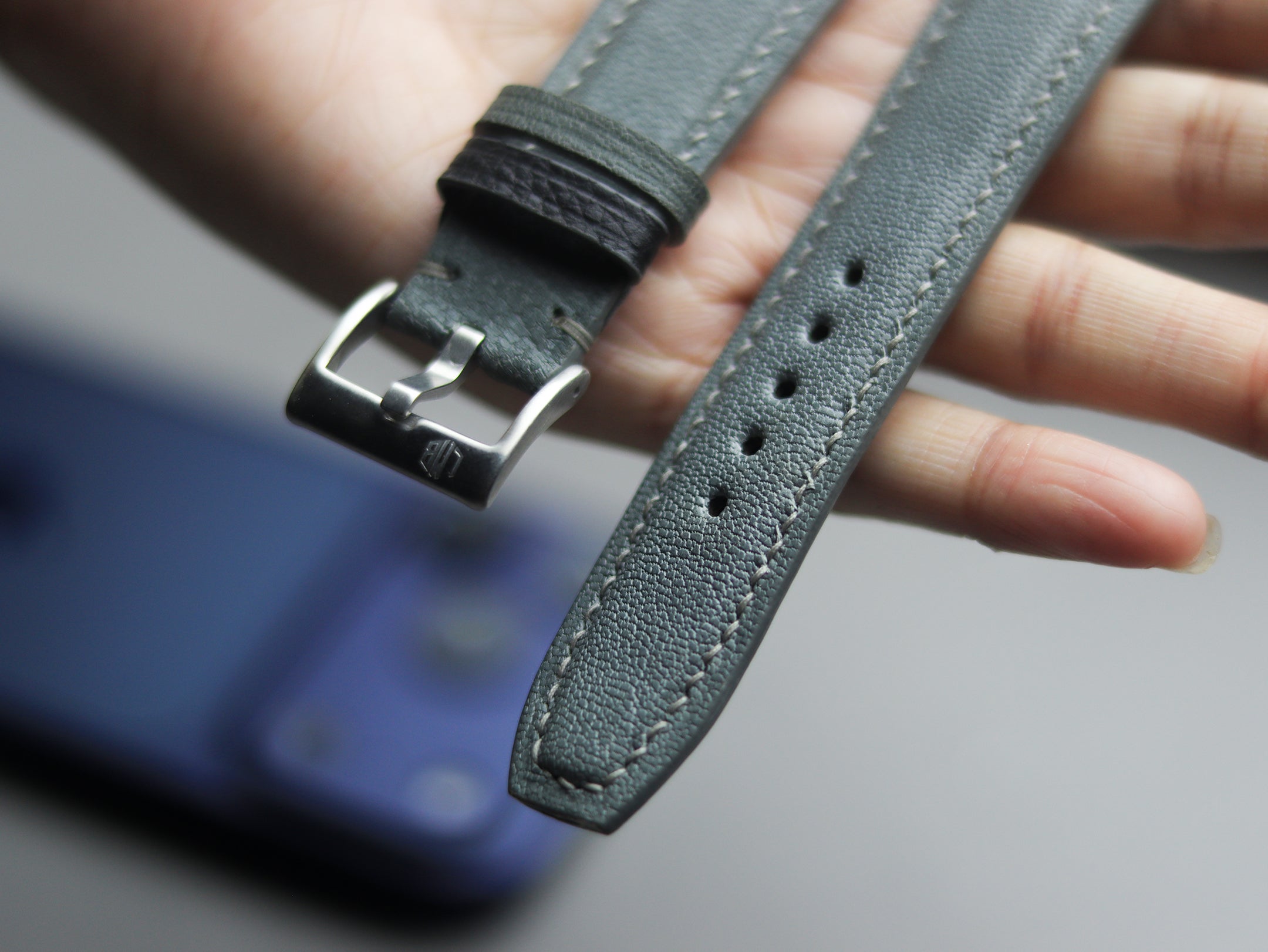 INVERTO WATCH STRAPS - CHROME GRAY CALF LEATHER