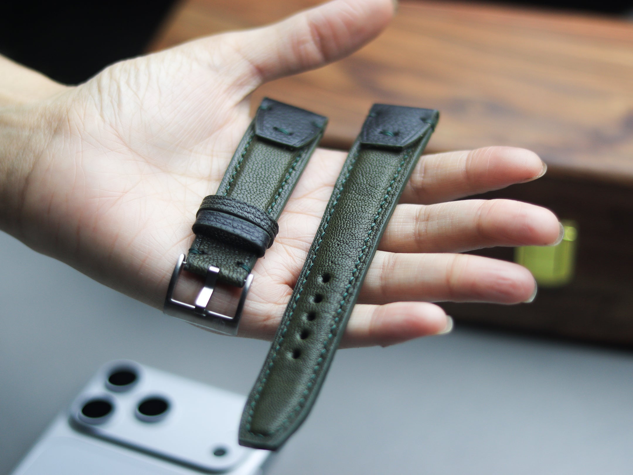 INVERTO WATCH STRAP JUNIPER GREEN CALF LEATHER