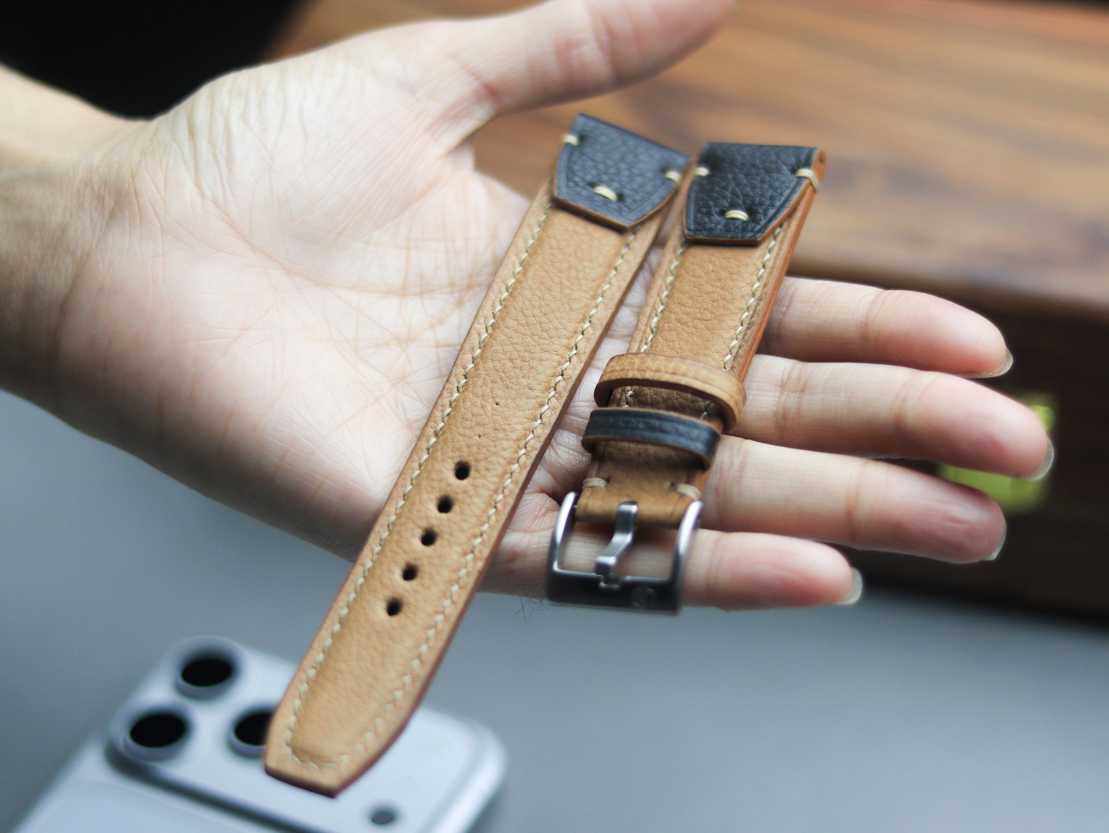 INVERTO WATCH STRAPS - MUSTARD BROWN CALF LEATHER
