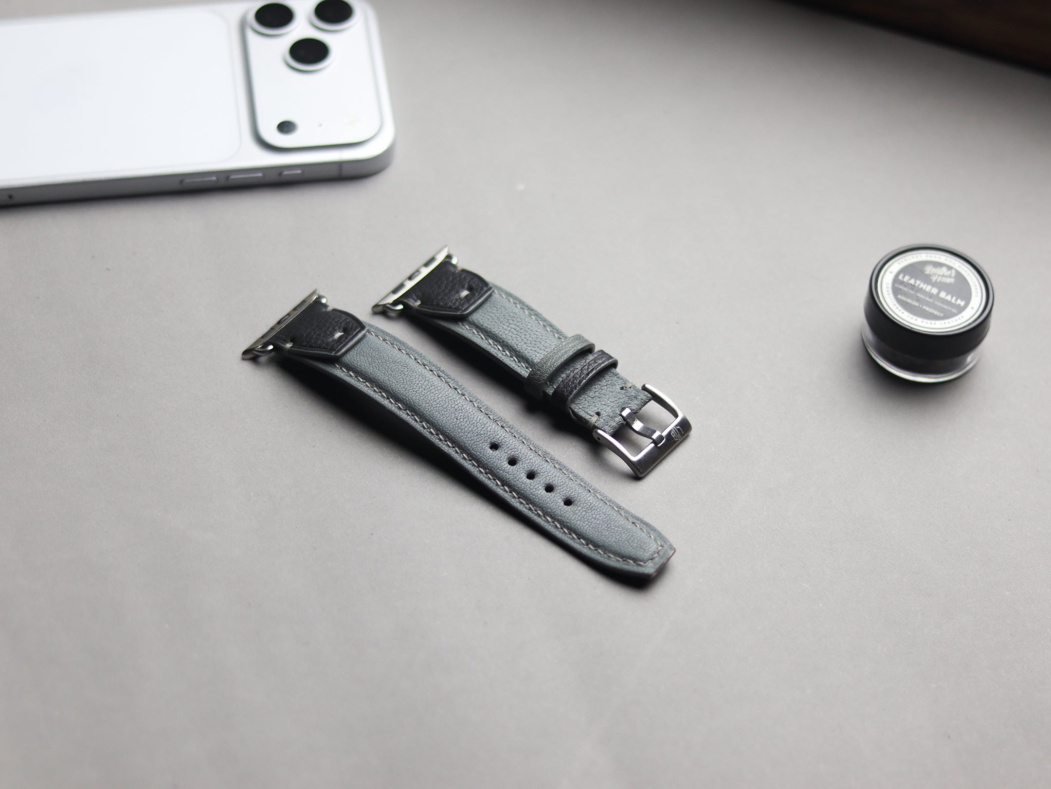 INVERTO WATCH STRAPS - CHROME GRAY CALF LEATHER