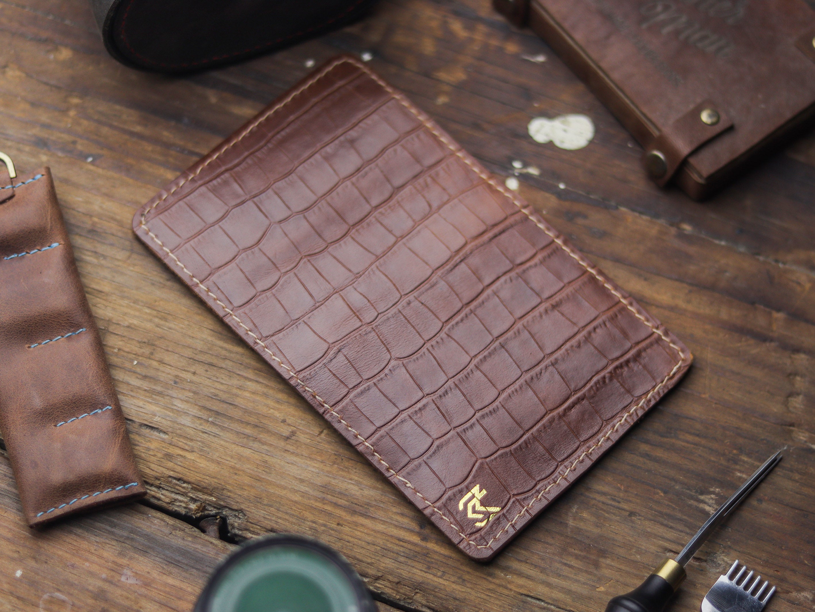 HAMPTON - C BIFOLD CARD HOLDER BROWN CROCO