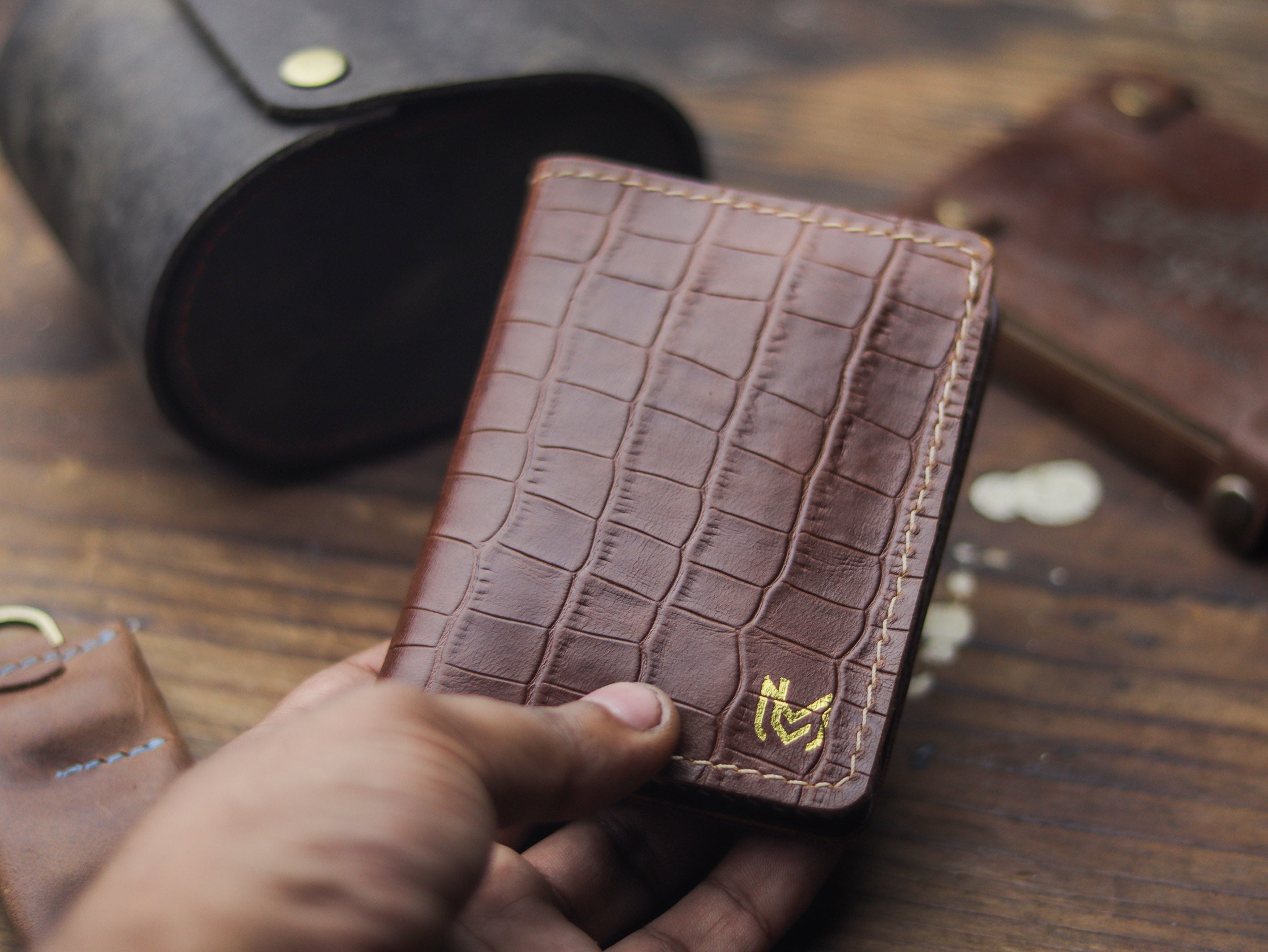 HAMPTON - C BIFOLD CARD HOLDER BROWN CROCO