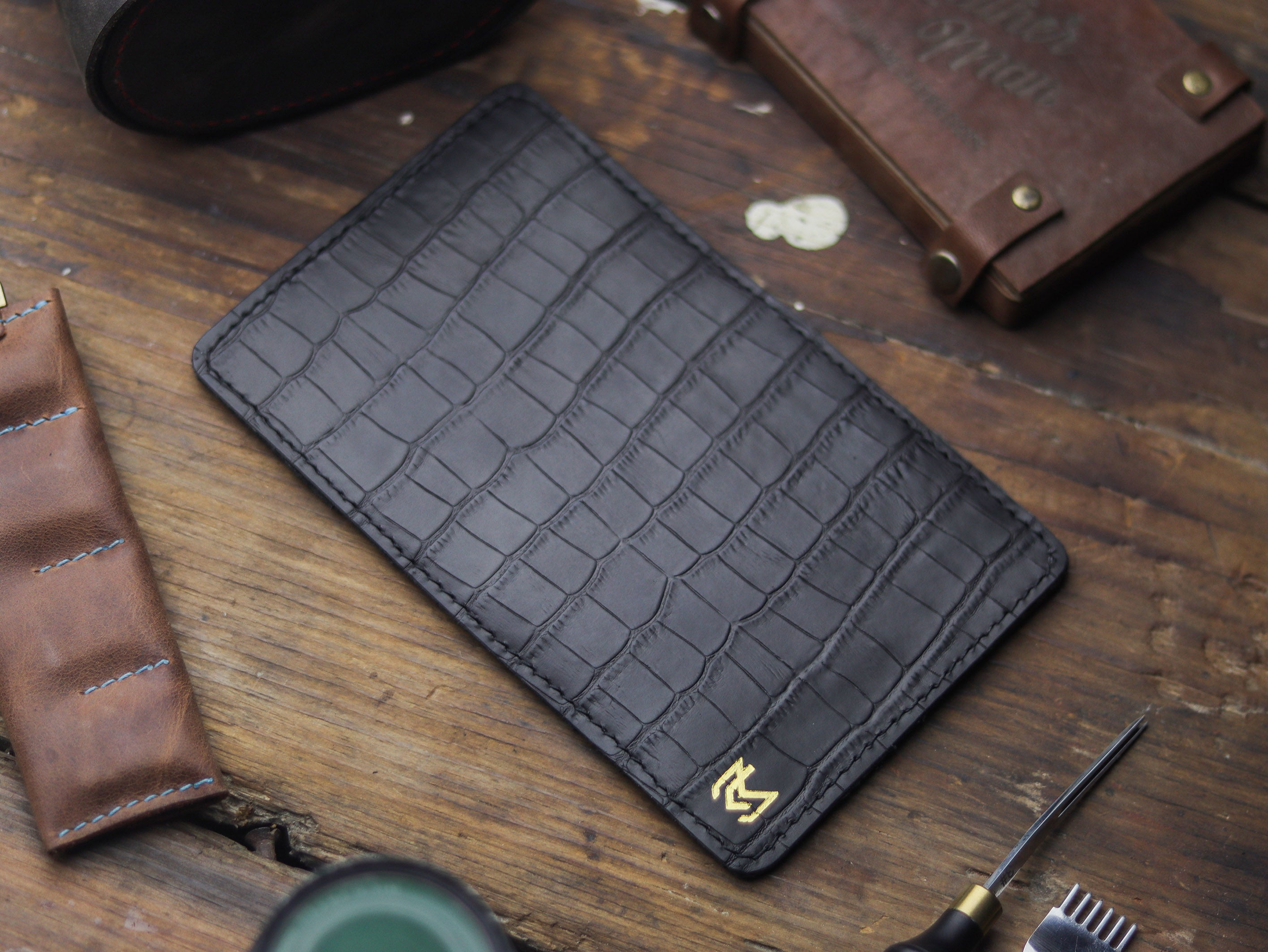 HAMPTON - C BIFOLD CARD HOLDER BLACK CROCO