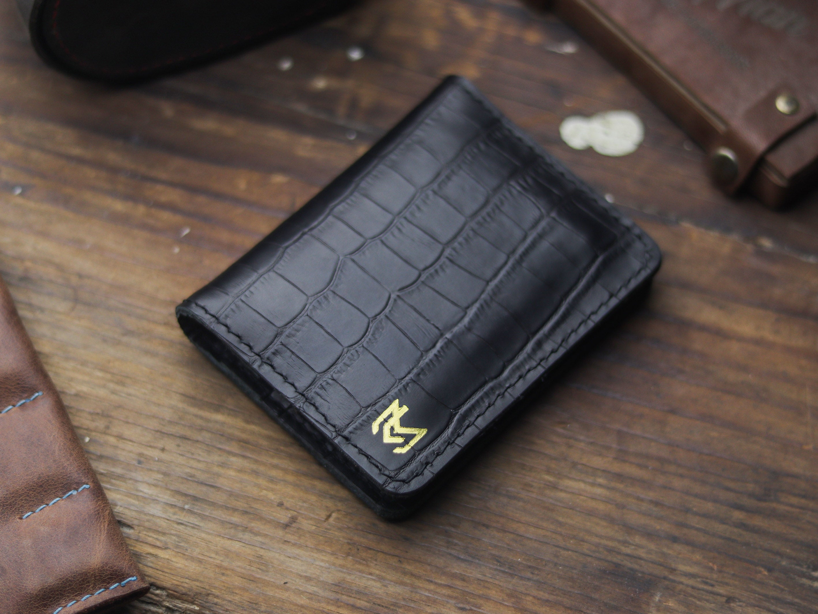 HAMPTON - C BIFOLD CARD HOLDER BLACK CROCO