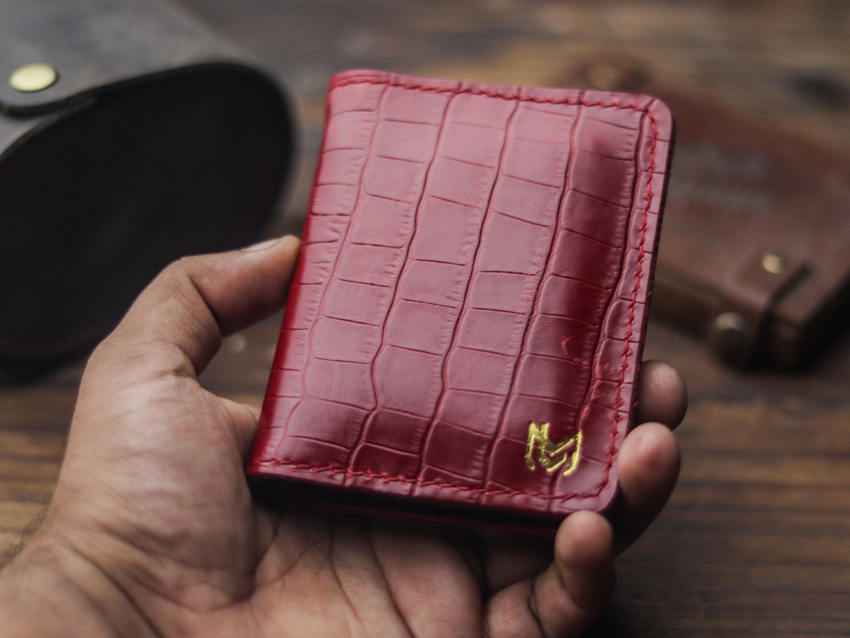 HAMPTON - C BIFOLD CARD HOLDER BURGUNDY CROCO