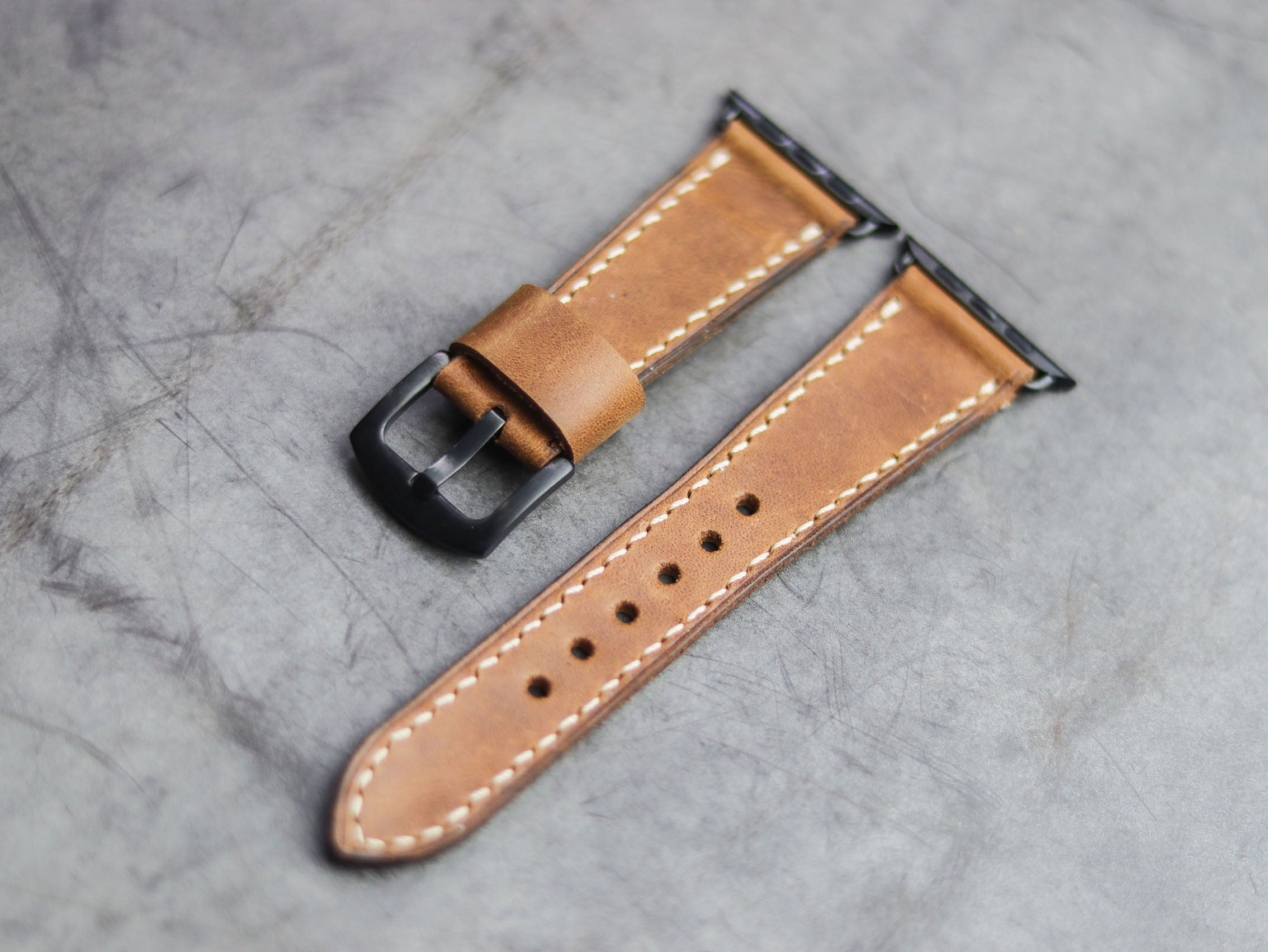 CARAMEL BROWN FULL STITCHED HAND-CRAFTED APPLE WATCH STRAPS