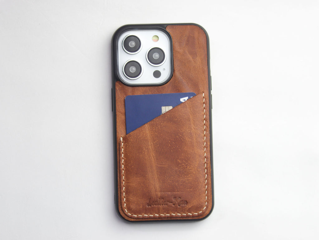 CARAMEL BROWN LEATHER WALLET PHONE CASE - Main Image