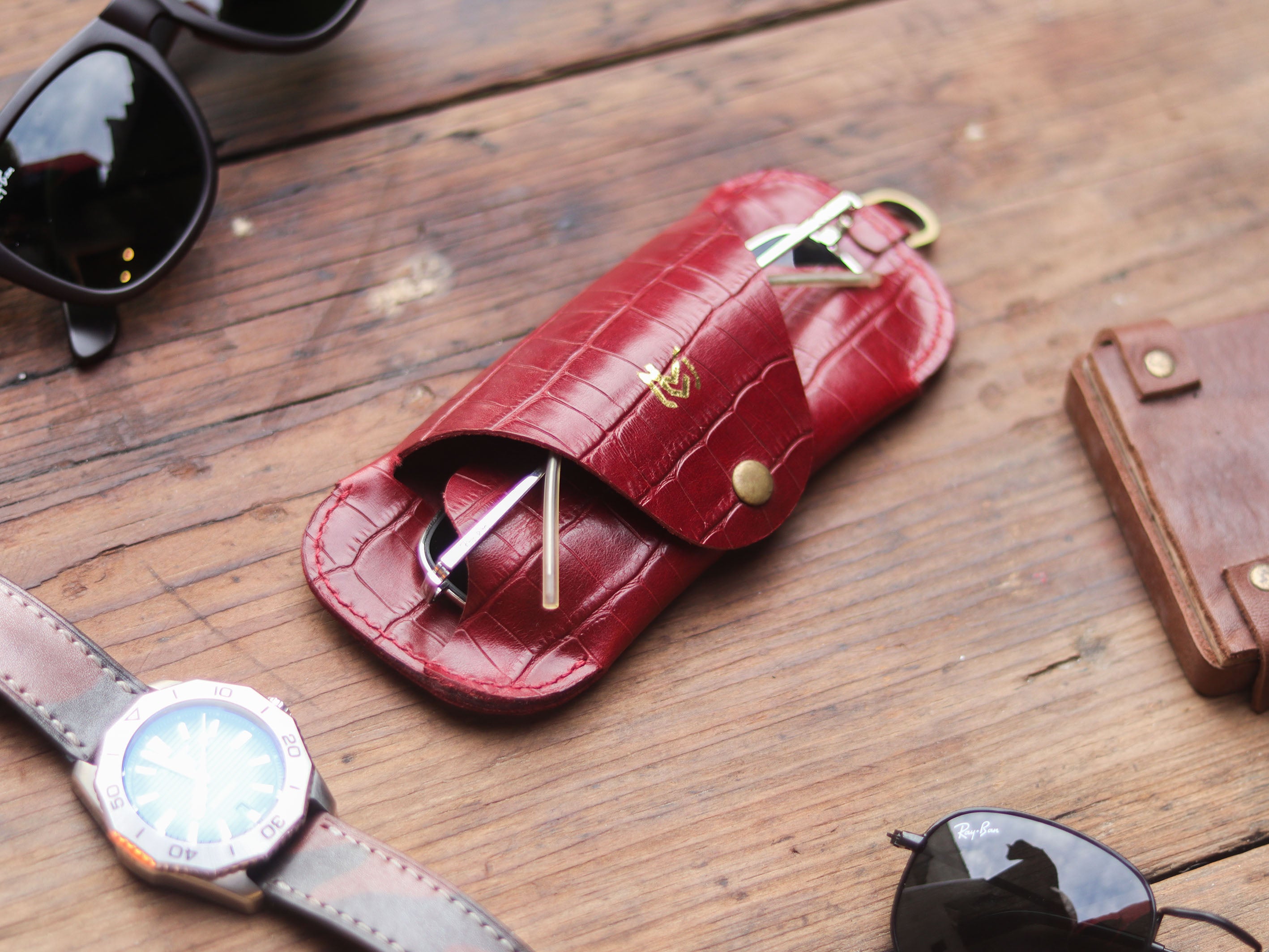 SG-2 SUNGLASSES CASE - BURGUNDY CROCO