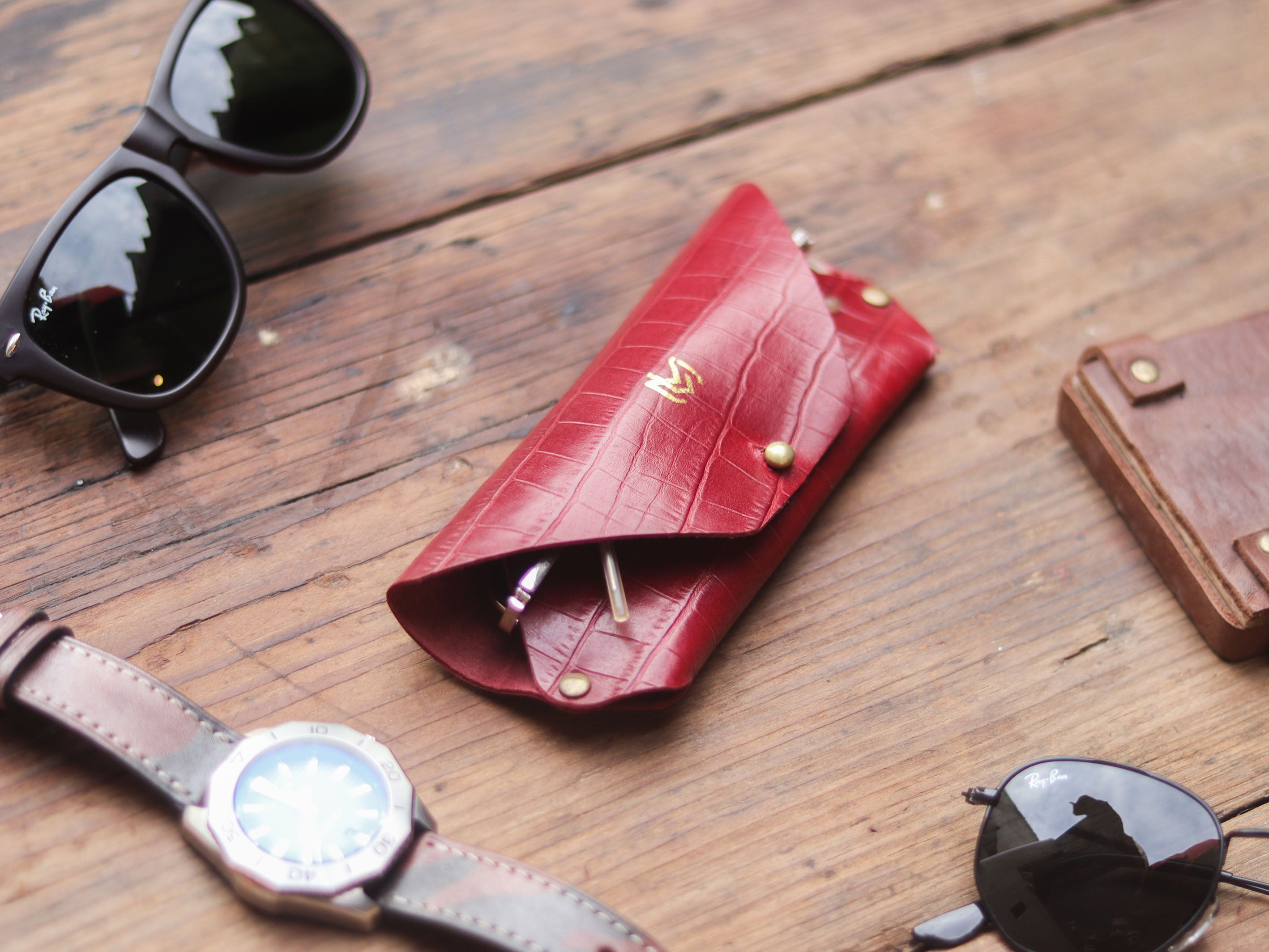 SG-1 SUNGLASSES CASE - BURGUNDY CROCO