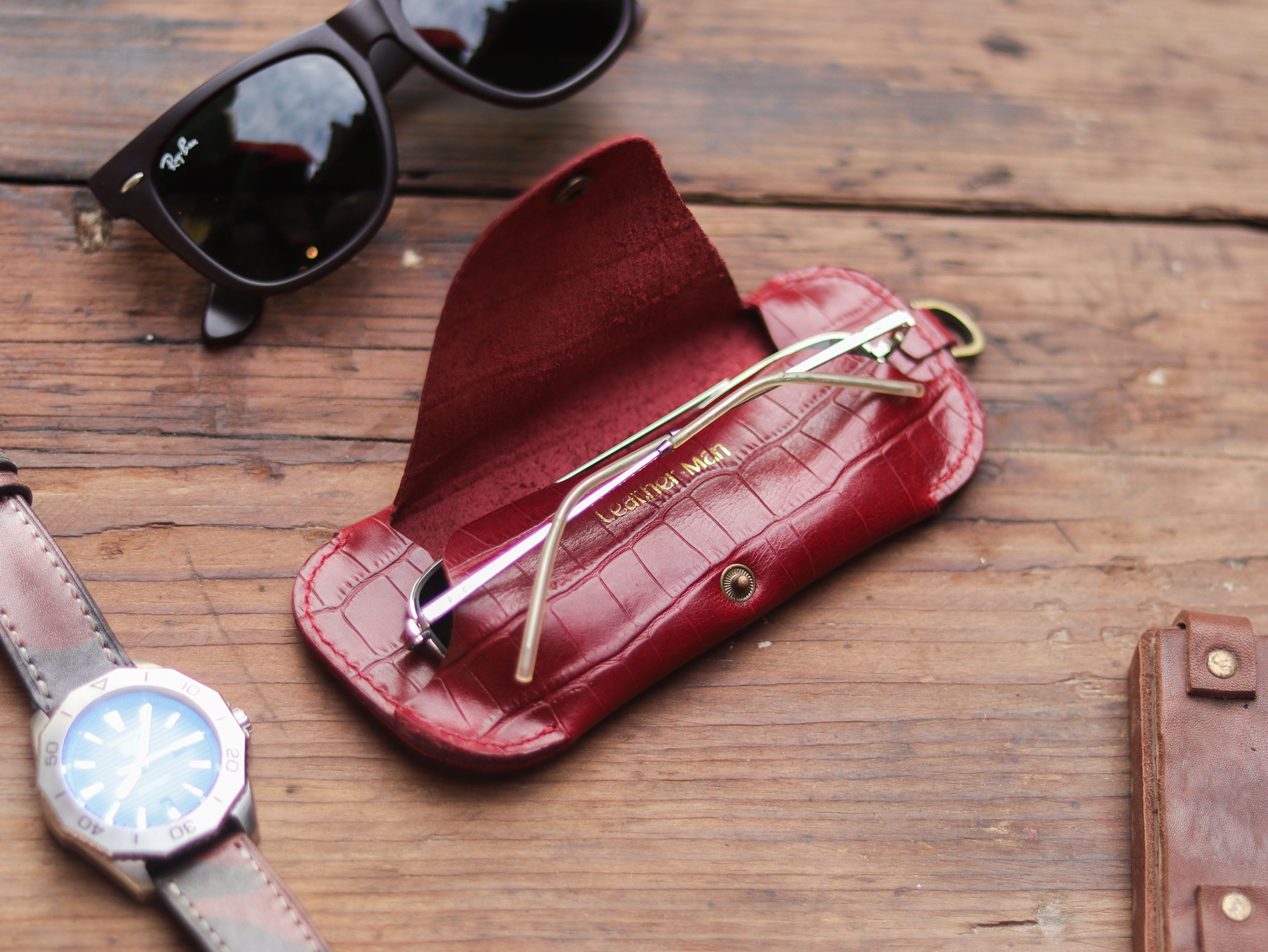 SG-2 SUNGLASSES CASE - BURGUNDY CROCO