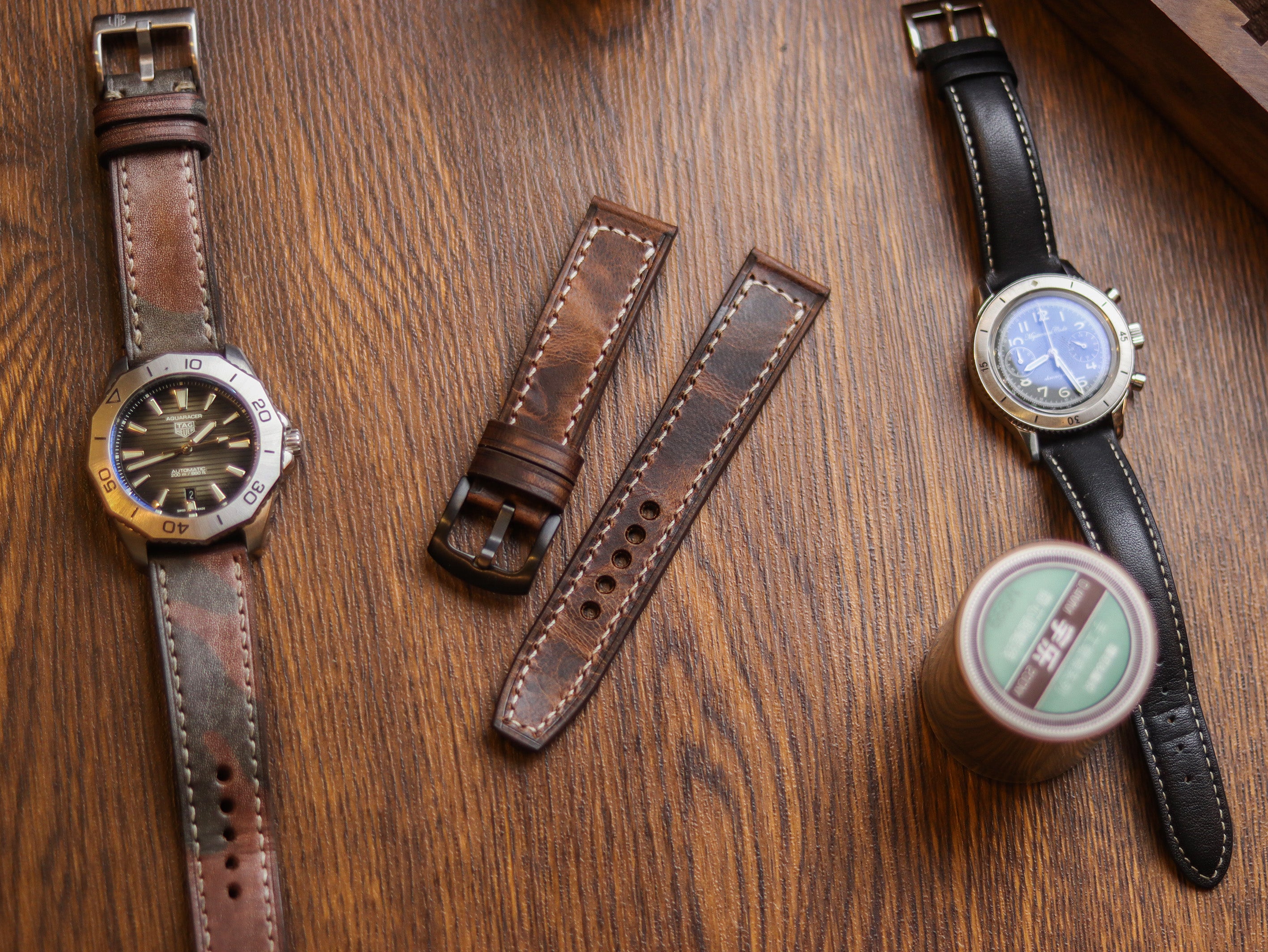 CRAZY BROWN HAND-CRAFTED WATCH STRAPS - BOX STITCHED U-TAIL