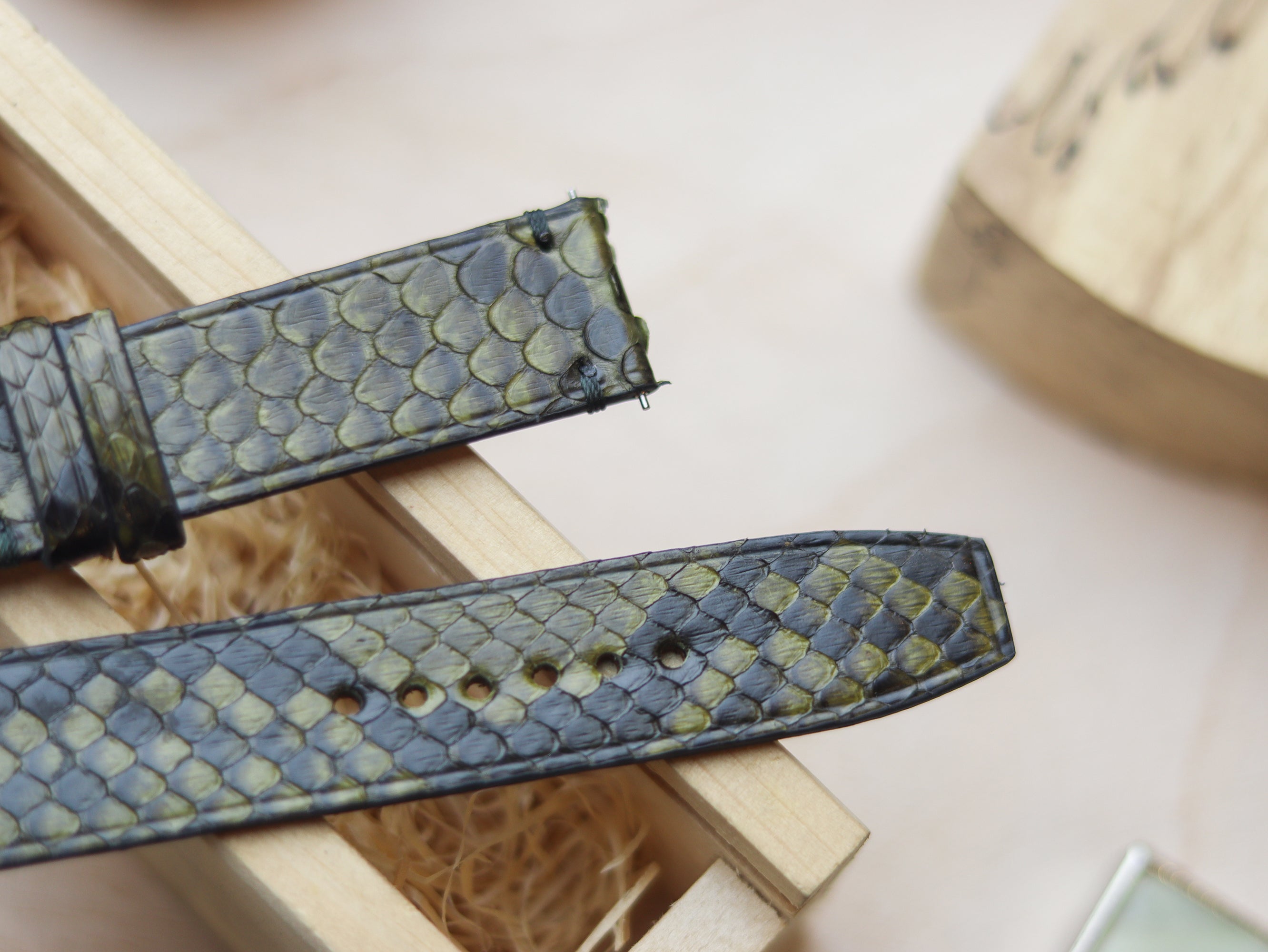 PYTHON SKIN WATCH STRAPS WITH BUTTERFLY CLASP - JUNIPER GREEN