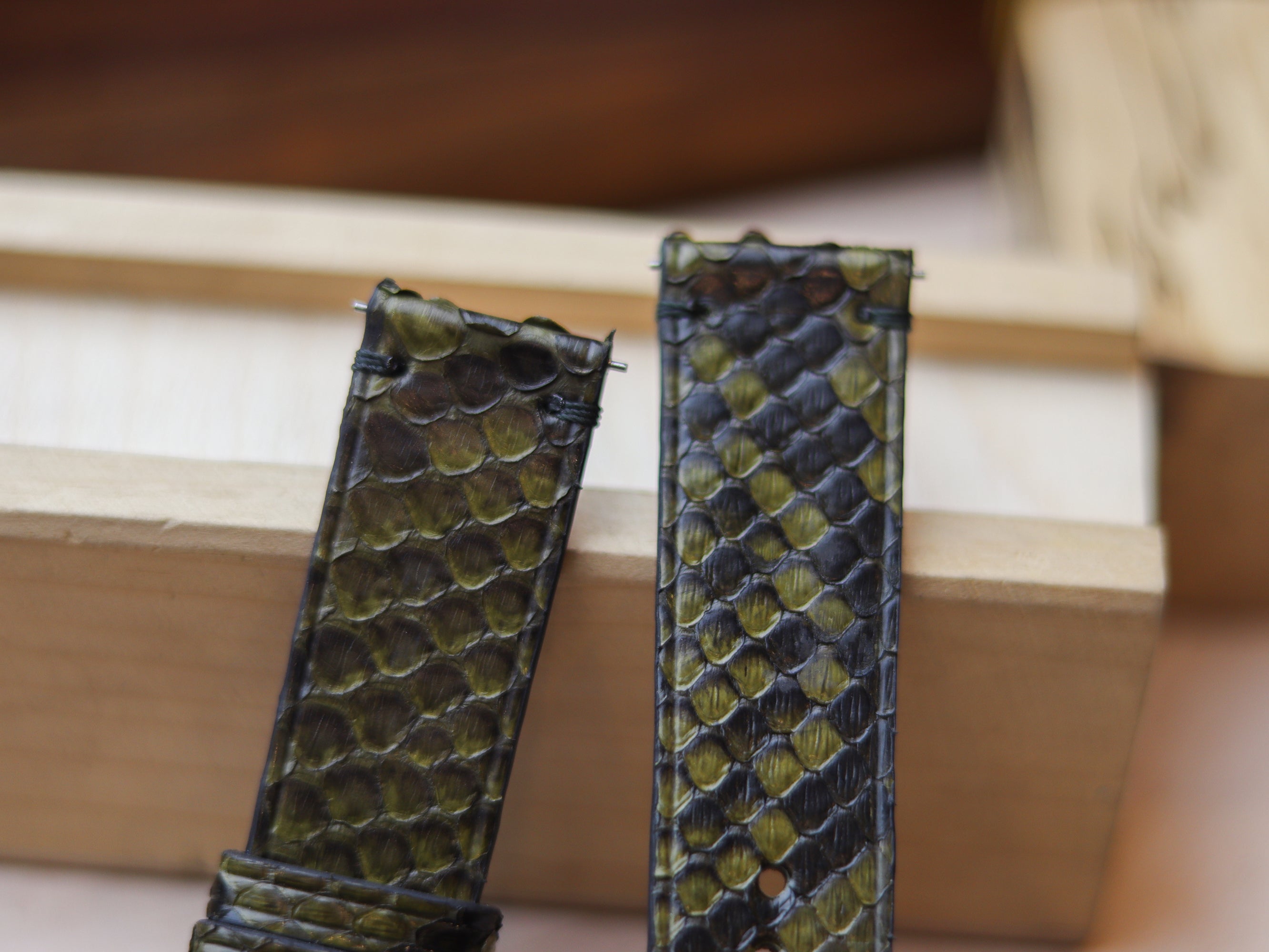 PYTHON SKIN WATCH STRAPS WITH BUTTERFLY CLASP - JUNIPER GREEN