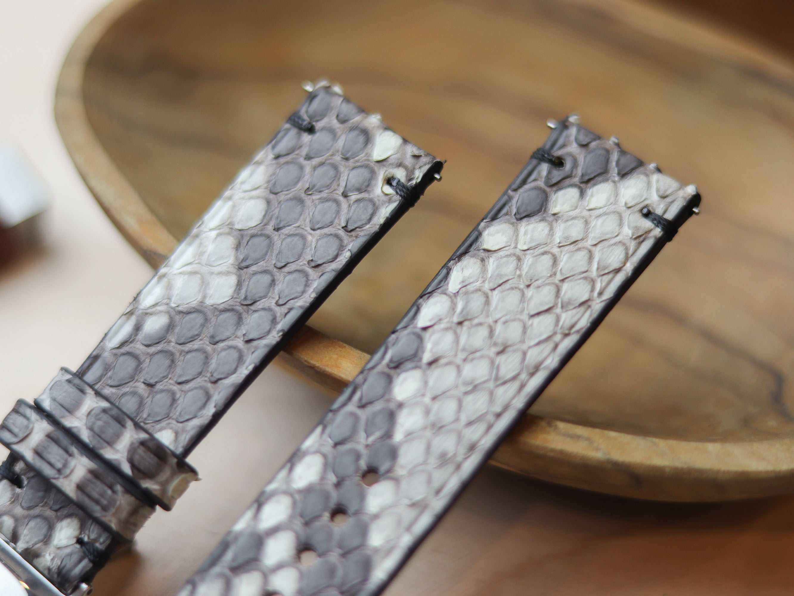 PYTHON SKIN WATCH STRAPS WITH BUTTERFLY CLASP - NATURAL