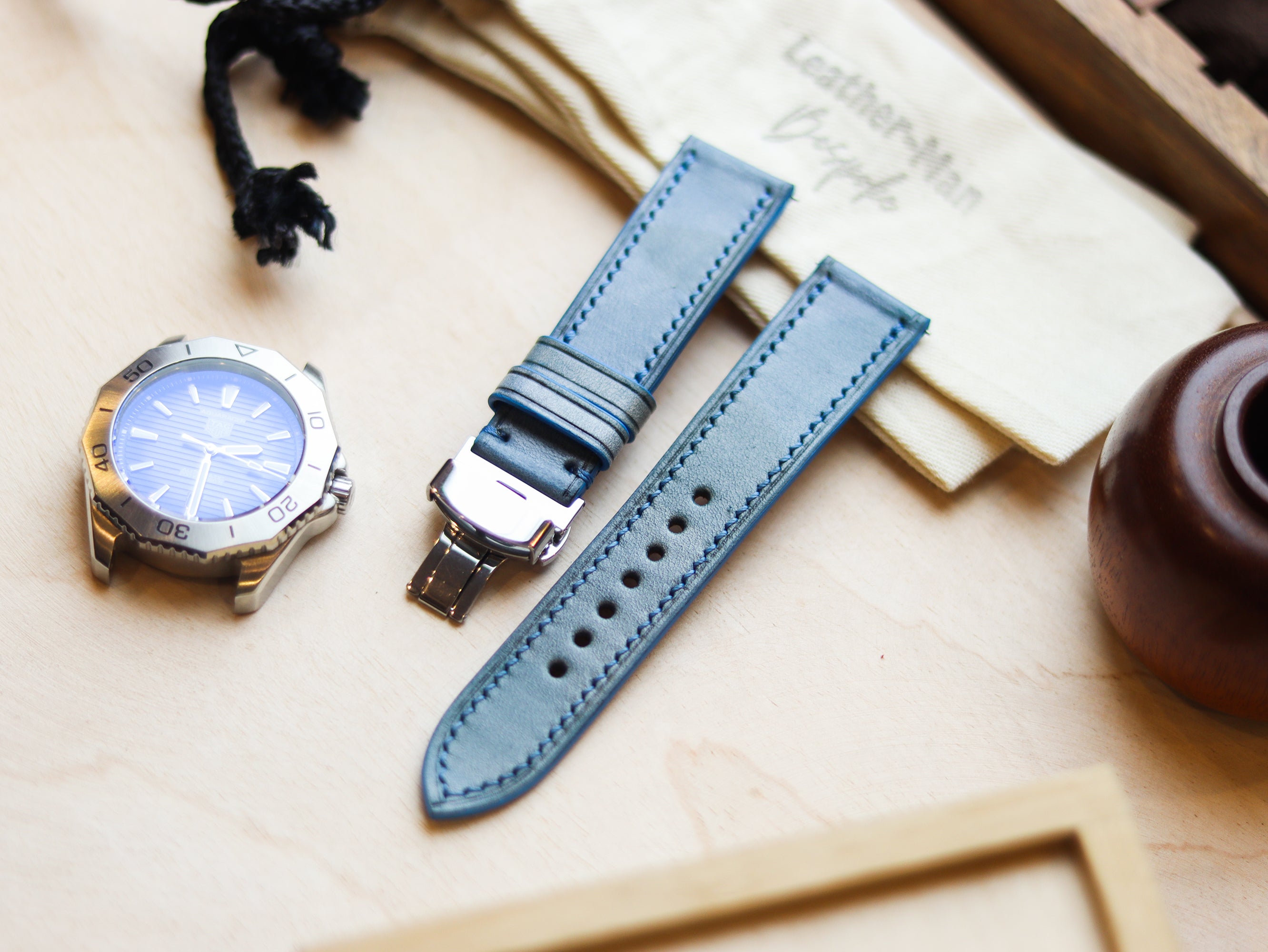 ITALIAN WAXED CAMOUFLAGE HAND-CRAFTED STRAPS FULL STITCHED - ARCTIC BLUE