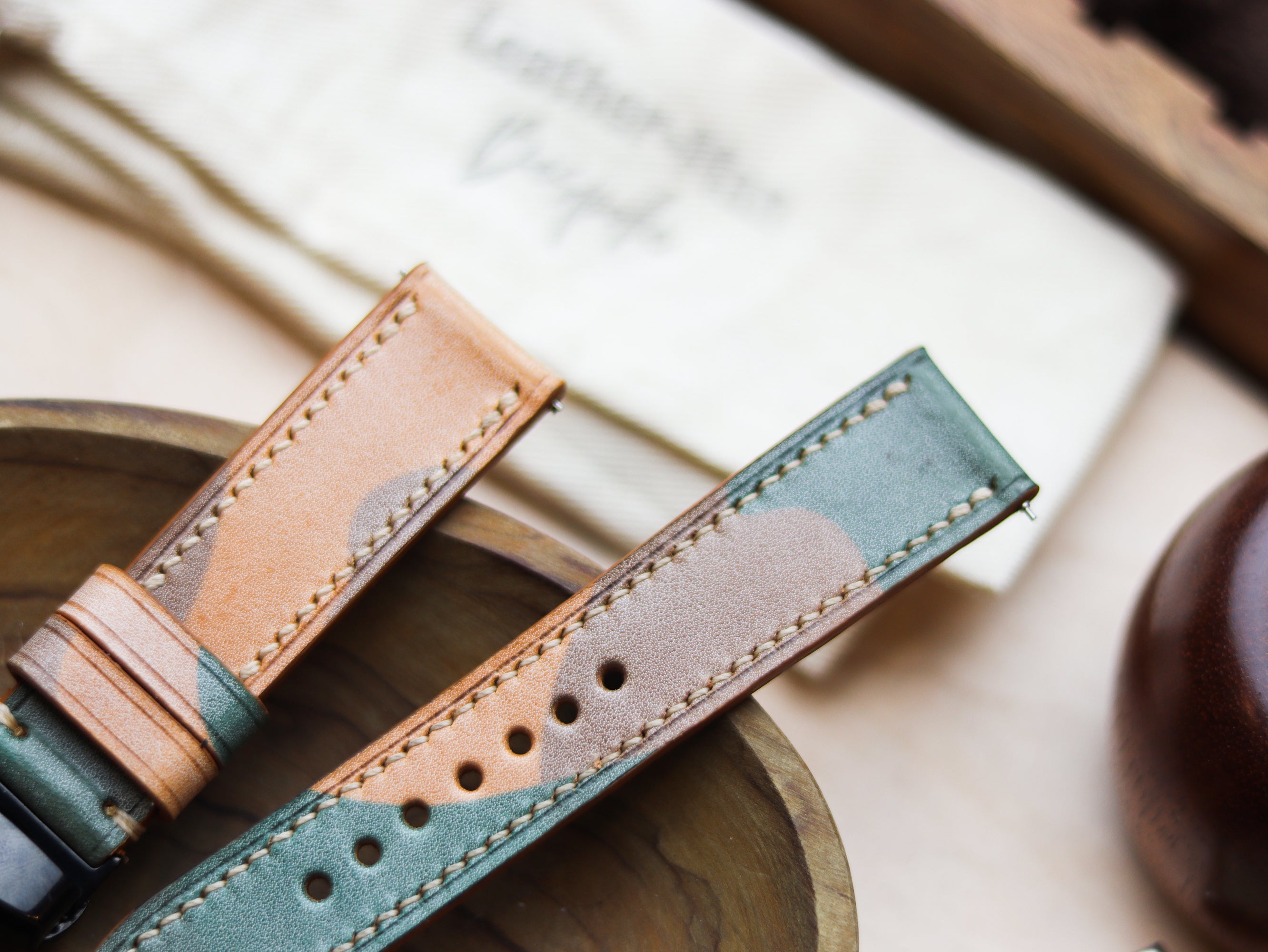 ITALIAN WAXED CAMOUFLAGE HAND-CRAFTED STRAPS FULL STITCHED - MILITARY GREEN