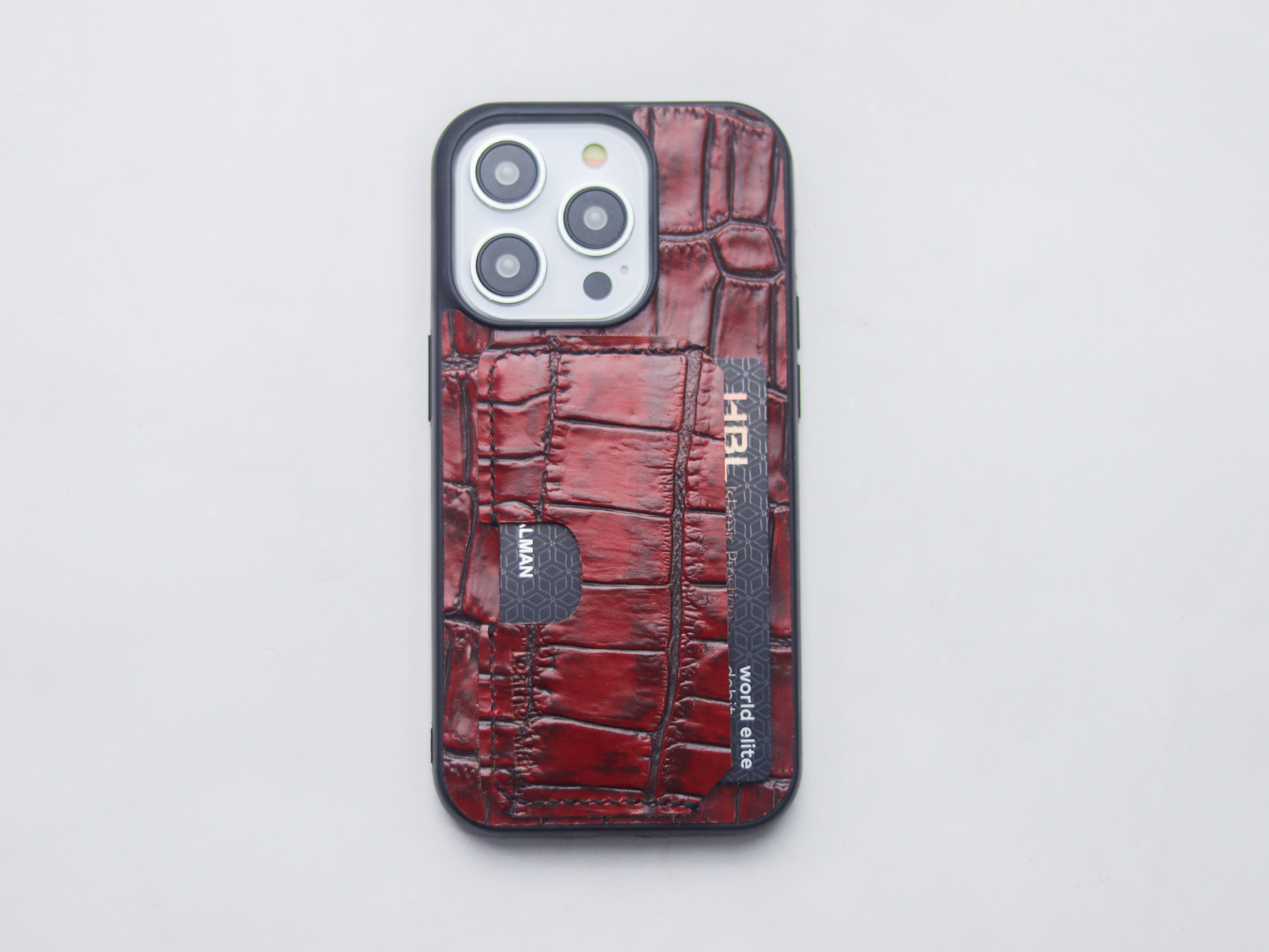 BURGUNDY CROCO LEATHER (LARGE SCALES) -  WALLET PHONE CASE