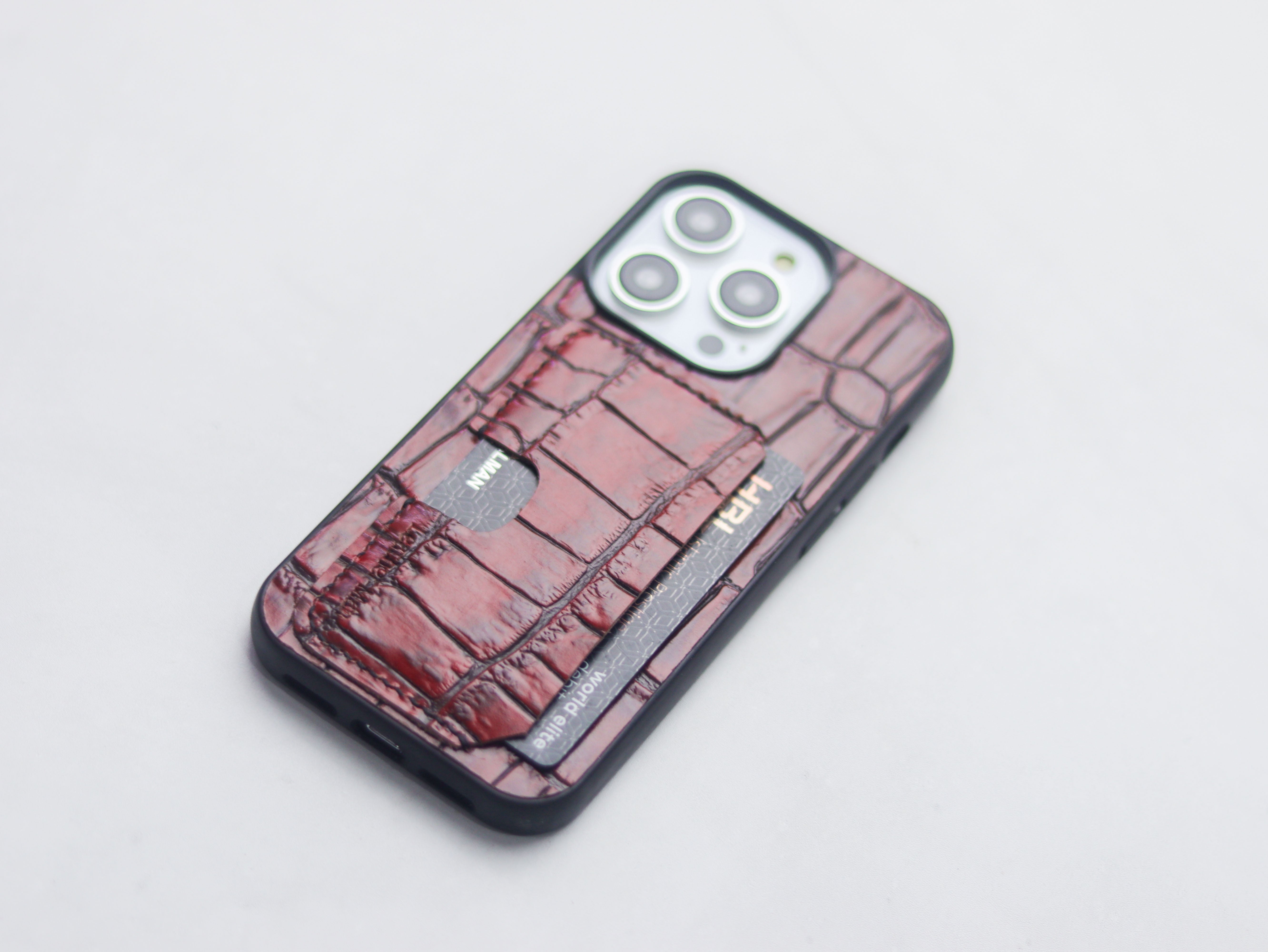 BURGUNDY CROCO LEATHER (LARGE SCALES) -  WALLET PHONE CASE